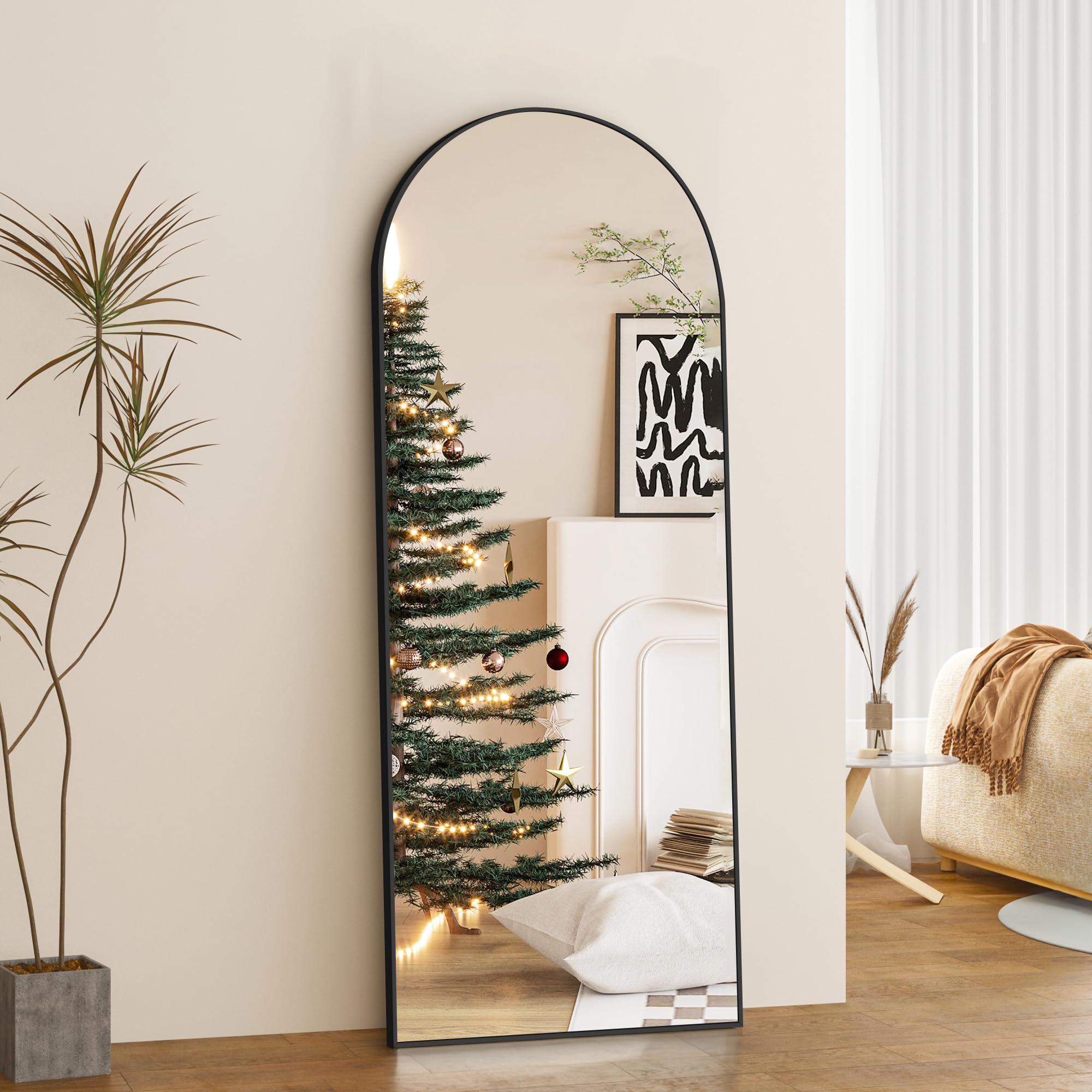 COFENY Full Length Arch Mirror | 165x60cm Black Aluminum Floor Mirror