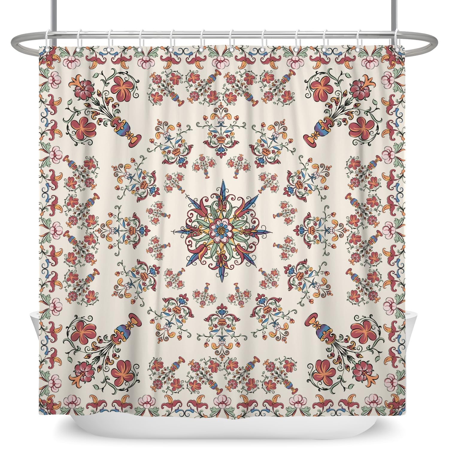 ASDCXZ Boho Shower Curtain | Beige Floral Polyester | 180 x 180 cm