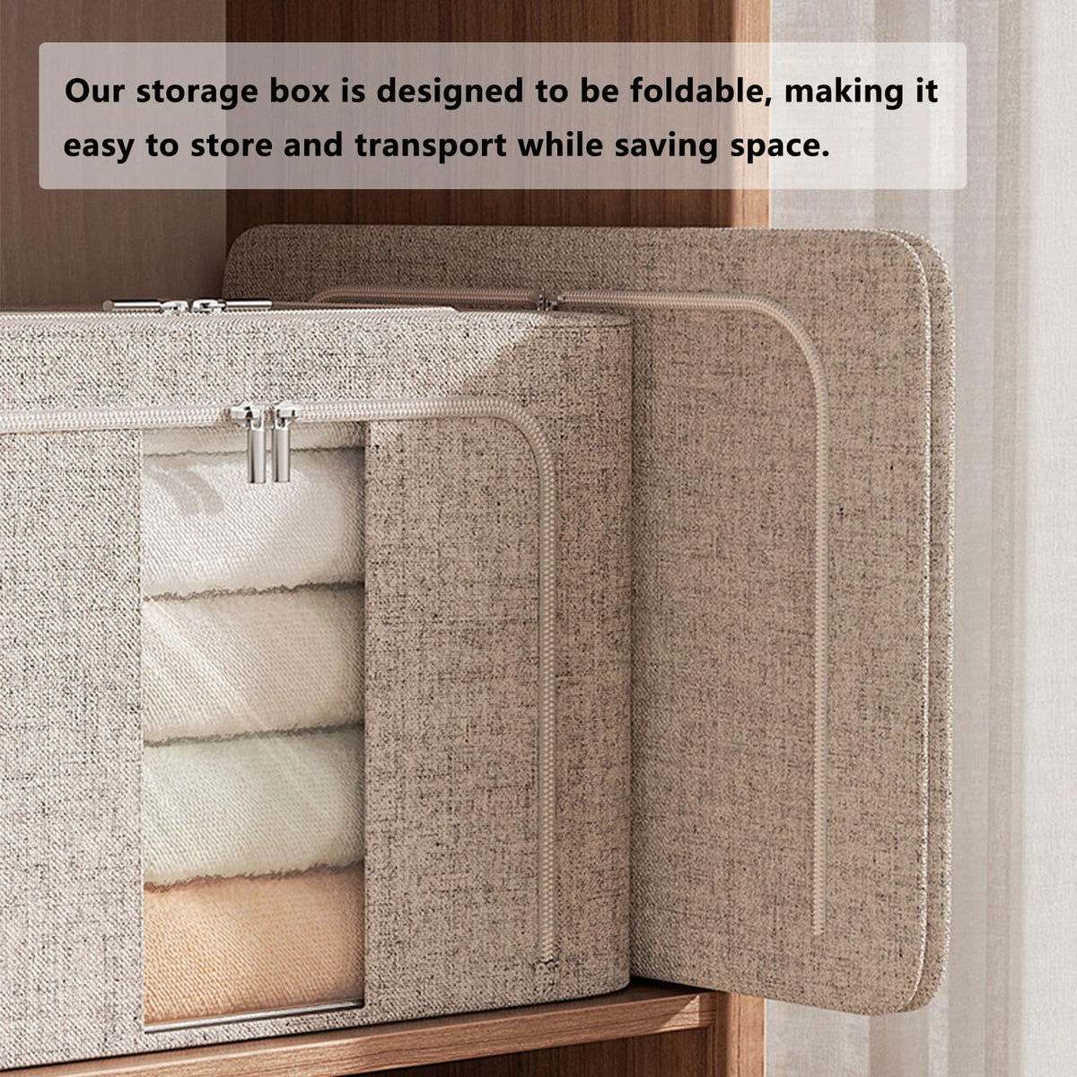 FYTXSZ Clothes Storage Boxes 66L with Metal Frame, Foldable Fabric Storage Bins with Lid and Clear Window - image 4