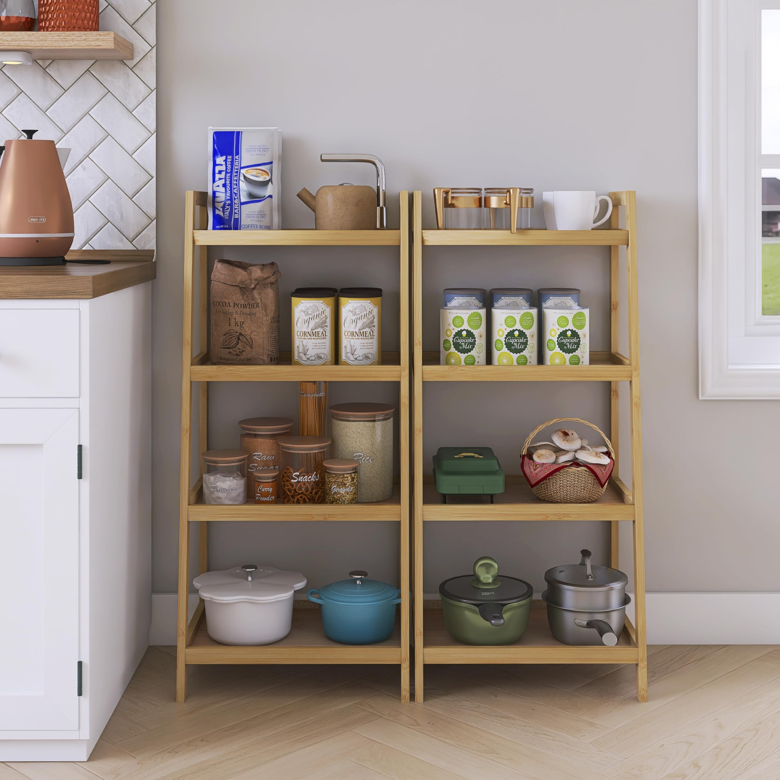 SMIBUY 4-Tier Bamboo Ladder Bookcase | Freestanding Plant Stand & Shelf