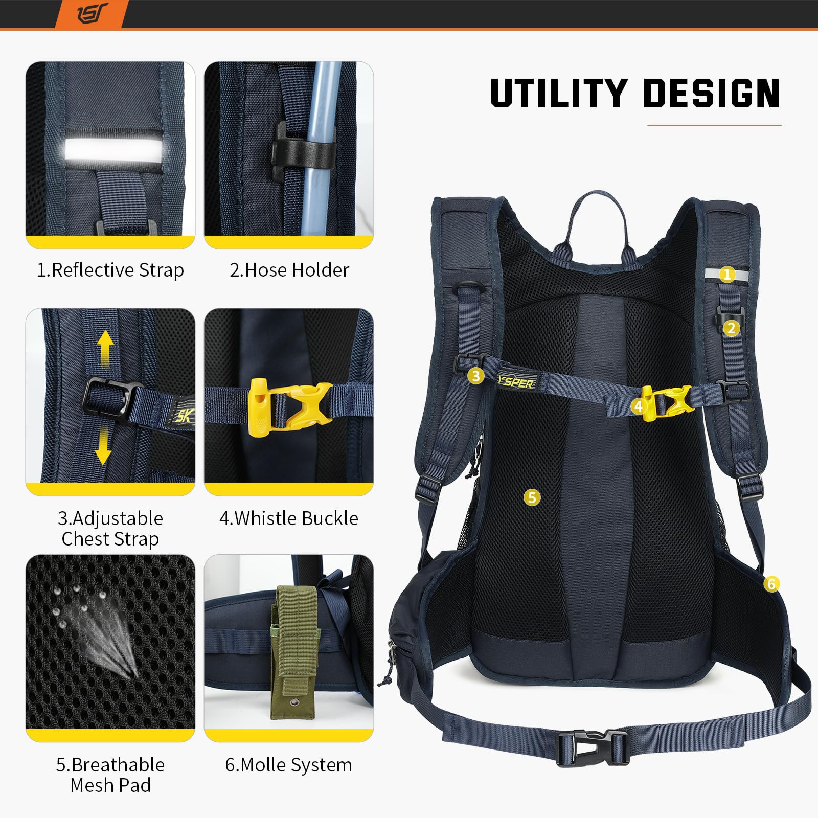 SKYSPER 20L Cycling Backpack | Lightweight Hiking & Biking Rucksack - Navy
