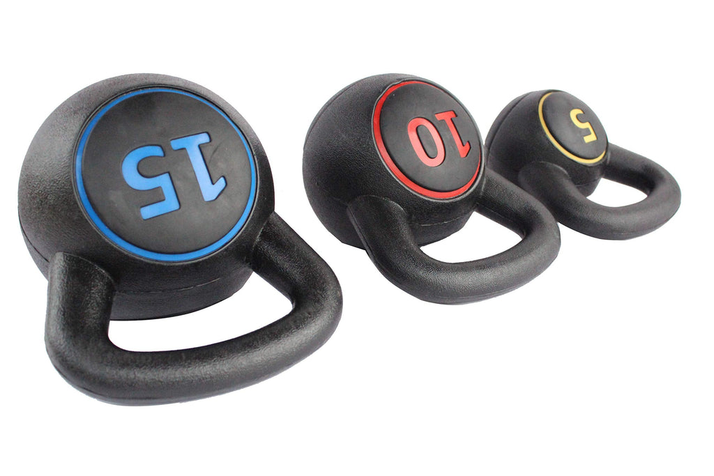 KKB Sport 3-Piece Kettlebell Weight Set with Stand - 5, 10, 15 lbs