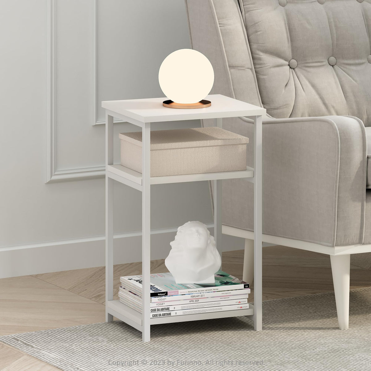Furinno JUST Side Table, 3-Tier Metal Frame End Table with Open Shelf, Night Stand, Bedside Table, for Living Room, Bedroom, White - image 2