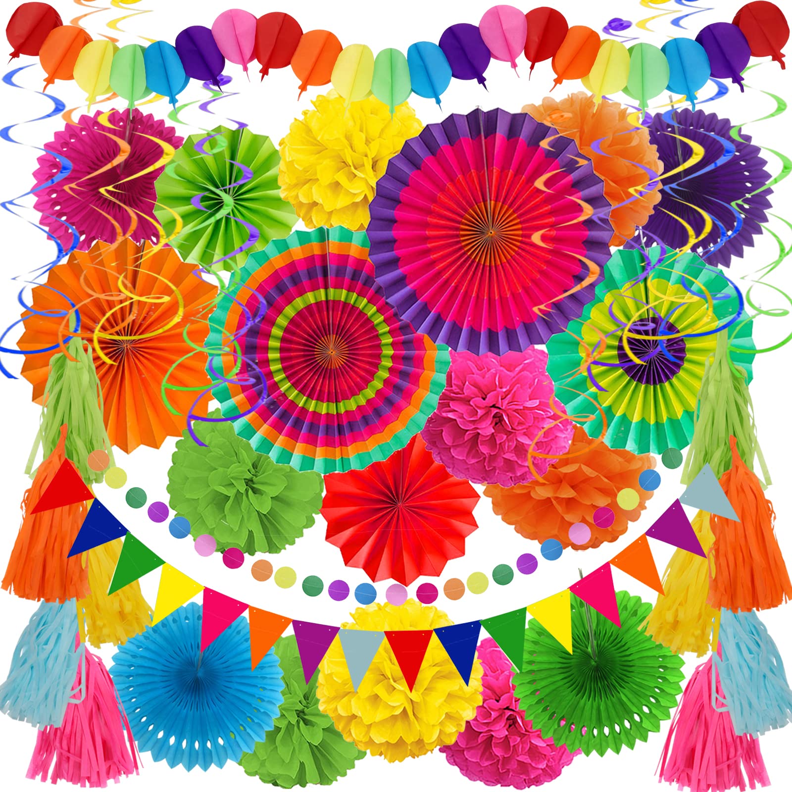 ZERODECO 41-Piece Fiesta Party Decorations | Multicolored Paper Garlands