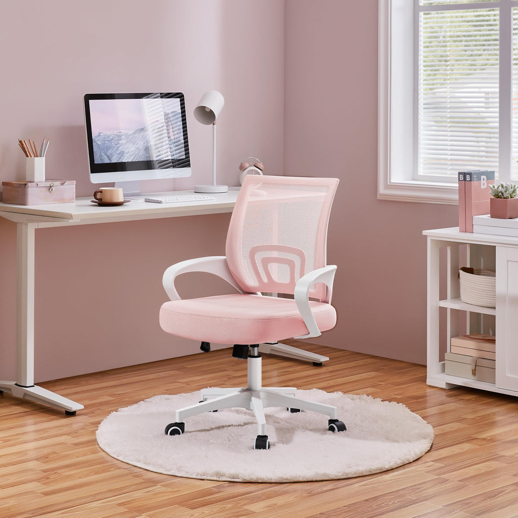 Yaheetech Ergonomic Chair Mesh Swivel Lumbar Support Adjustable Desk Pink - image 2