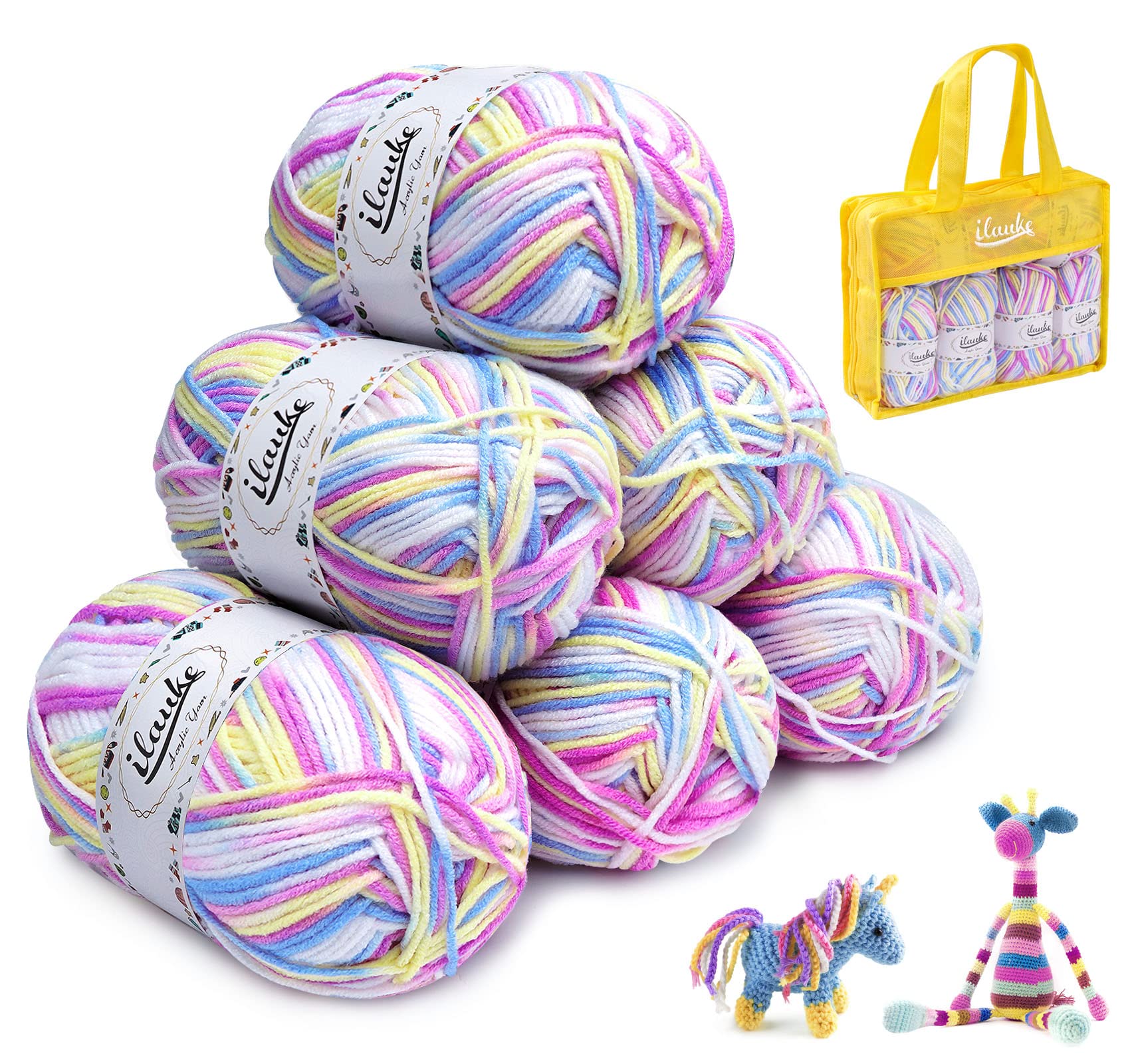 ilauke Acrylic Knitting Wool Yarn – 6 x 50g Colorful DK Crochet Yarn