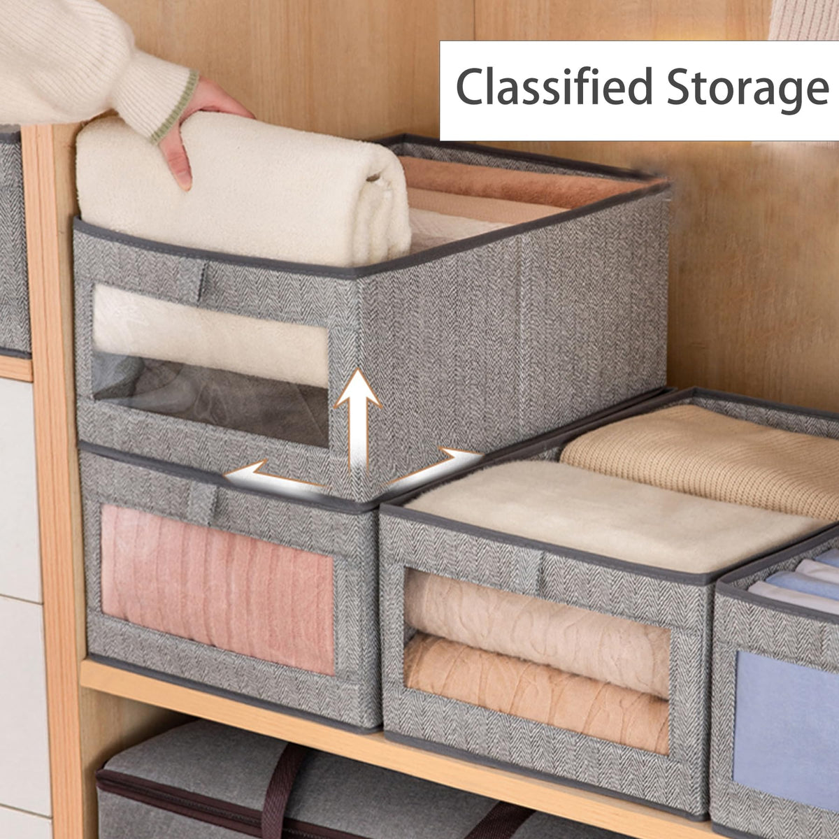 Goesort Set of 3 Clothes Storage Boxes, Wardrobe Storage Organiser Fabric Clothes Organiser - image 4