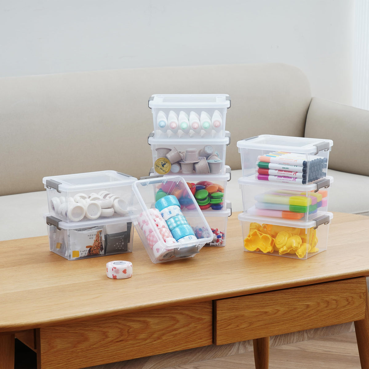 Citylife 10 Pack Storage Boxes with Lids Plastic Small Clear Stackable Box for Shelves Toys, 1.25L - image 3