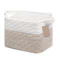 JOJOSEE Small Cotton Rope Woven Storage Basket for Shelves, White&Brown
