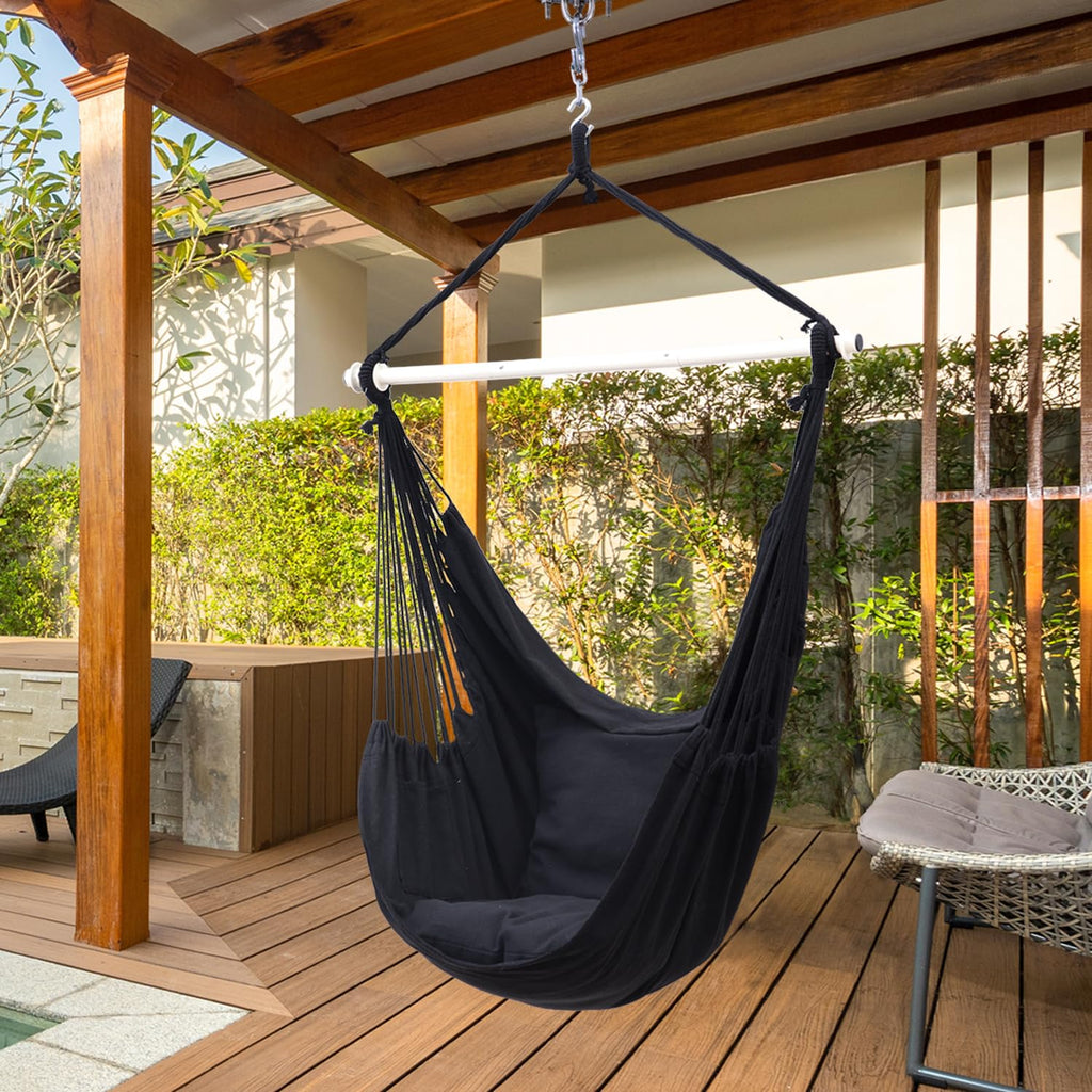 Ohuhu XL Hanging Hammock Chair with 2 Cushions and Metal Support Bar