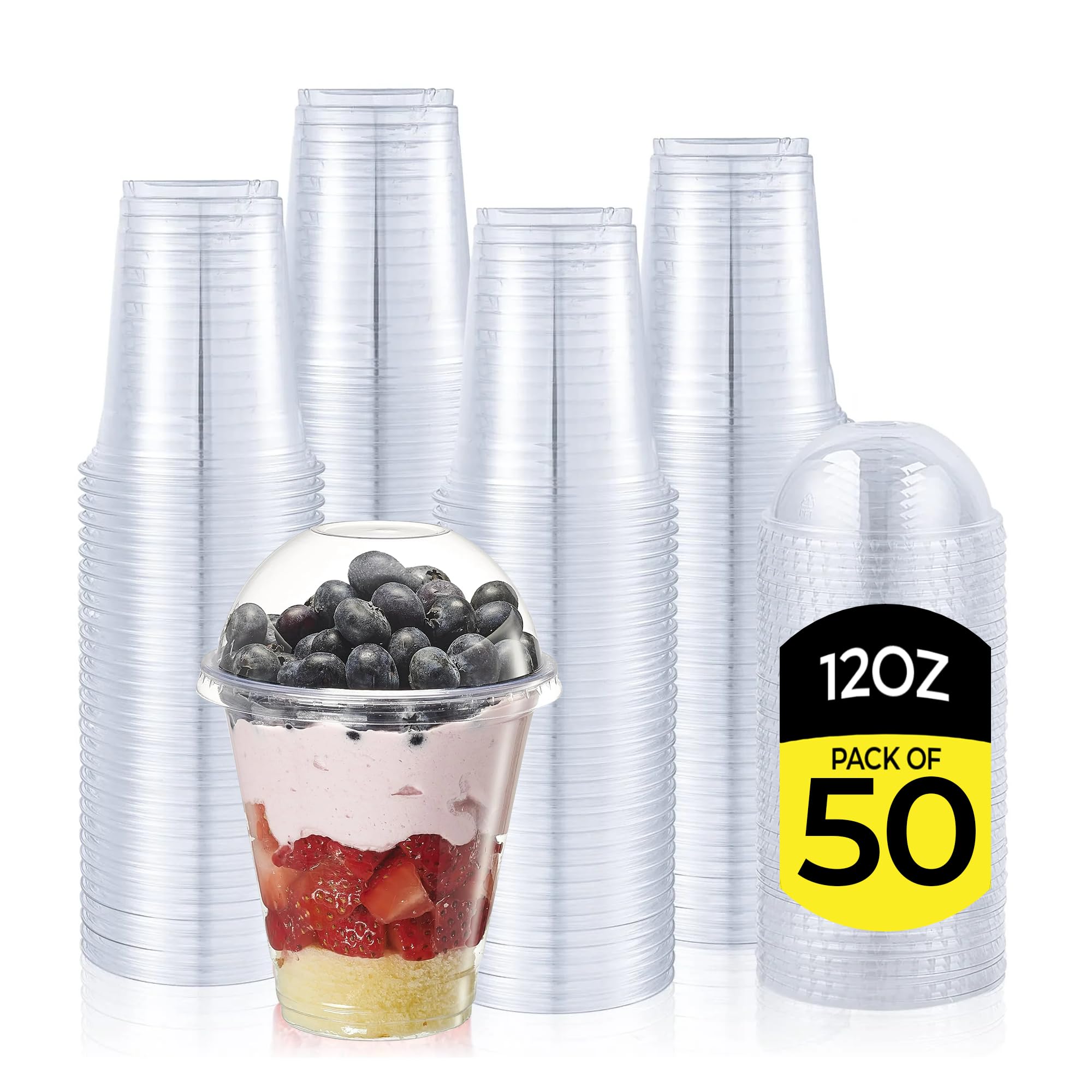 Zuvo 12oz Plastic Smoothie Cups with Dome Lids – Clear Pack of 50