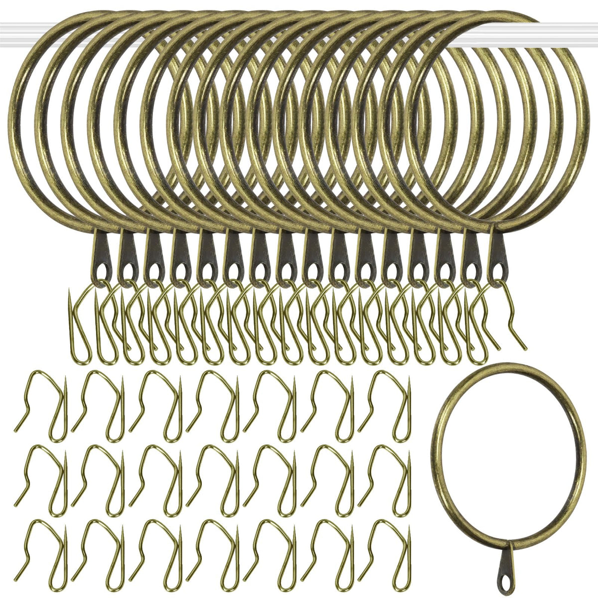 Glarks 30 Sets 50mm/2inch Verdigris Metal Drapery Curtain Hanging Rings Set, includes 30pcs Curtain Rings and 30pcs Drapery Pin Hooks - image 1