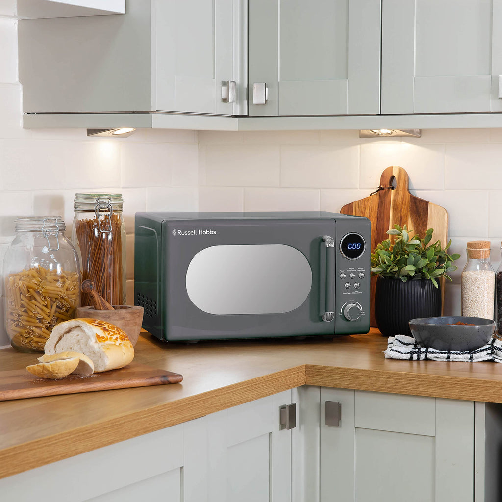 Russell Hobbs Retro Digital Microwave | 20L Grey 800W with Mirror Finish