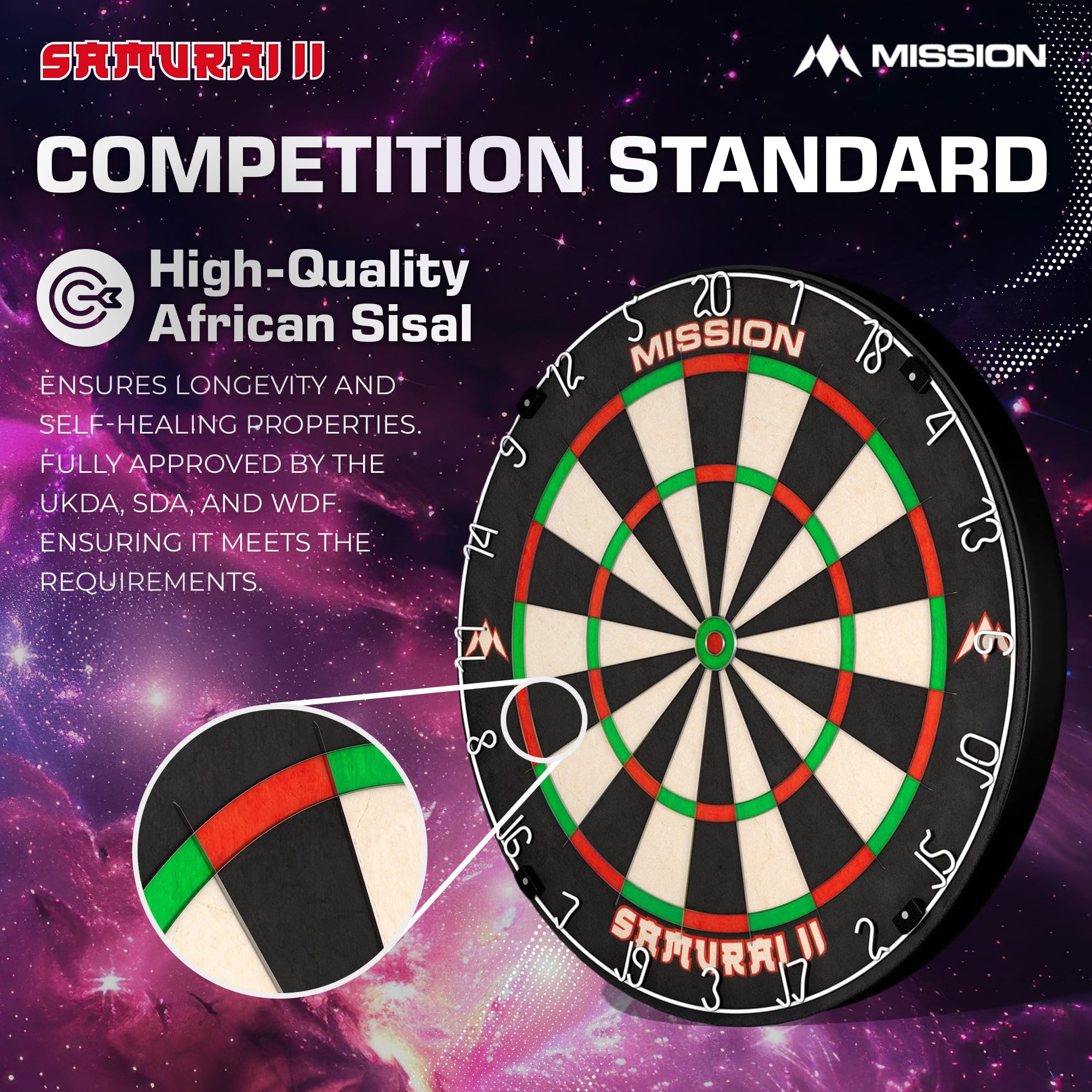 Mission Samurai II Professional Sisal Dartboard – Ultra Thin Wire