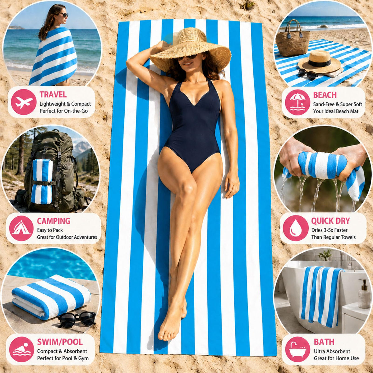 Admygo Microfibre Beach Towels for Adults - 2 Pack 180 x 90 cm Extra Large Beach Towels with Drawstring Bags - image 5