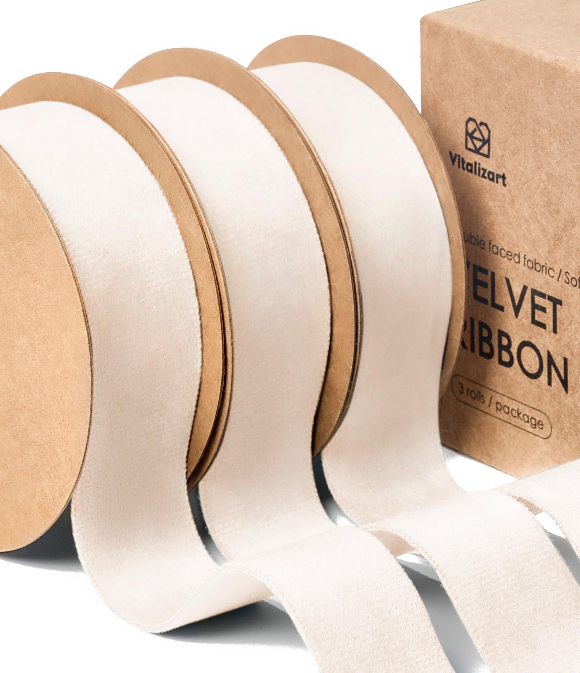 Vitalizart Cream Velvet Ribbon – 1 Inch x 15 Yards Double Faced Set