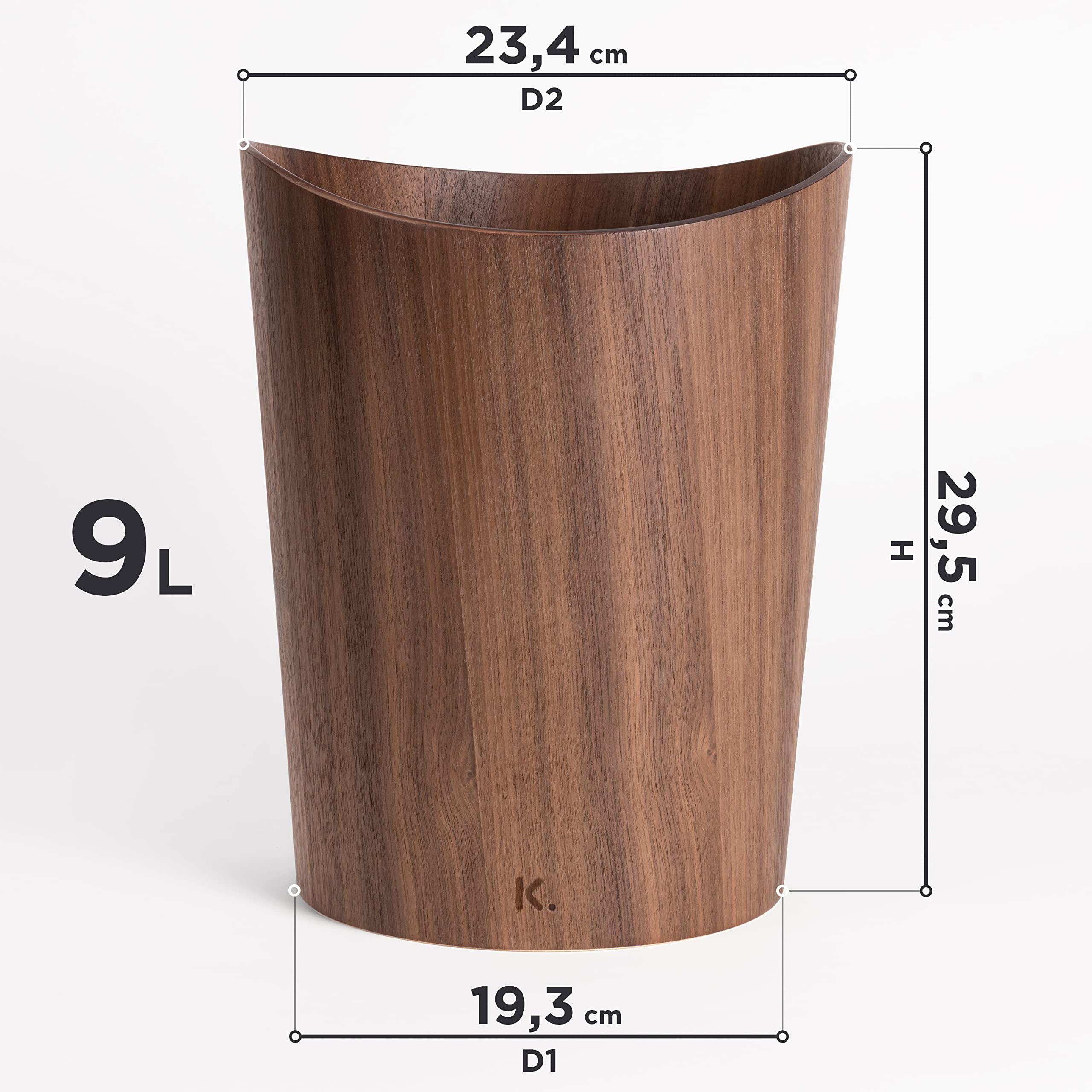 Kazai Börje Real Wood Waste Paper Bin | 9L Walnut Office Trash Can