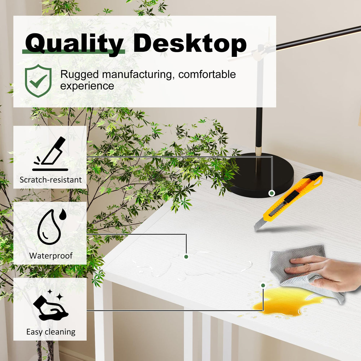 Lutown-Teen 90 cm Small Folding Computer Desk No Assembly Required, White - image 5