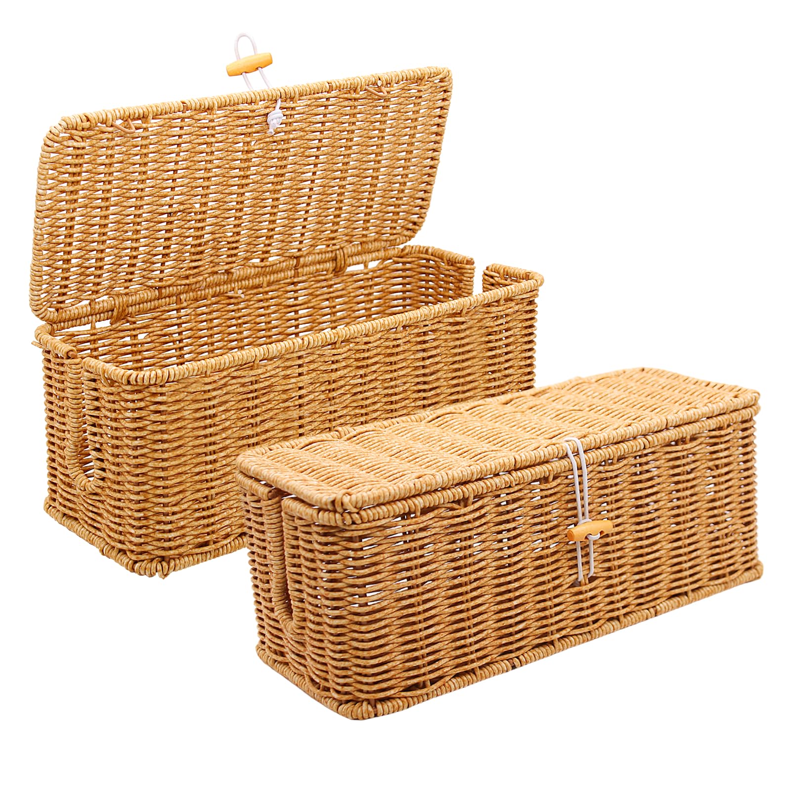 Jolof Store Imitation Rattan Cable Management Box - 2 Pack Cord Tidy