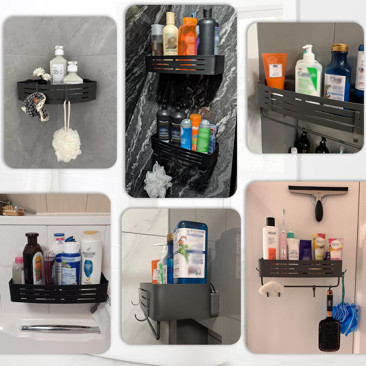 Onemake Suction Cup Shower Caddy, Shower Shelf, Bathroom Organiser, Gray - image 2