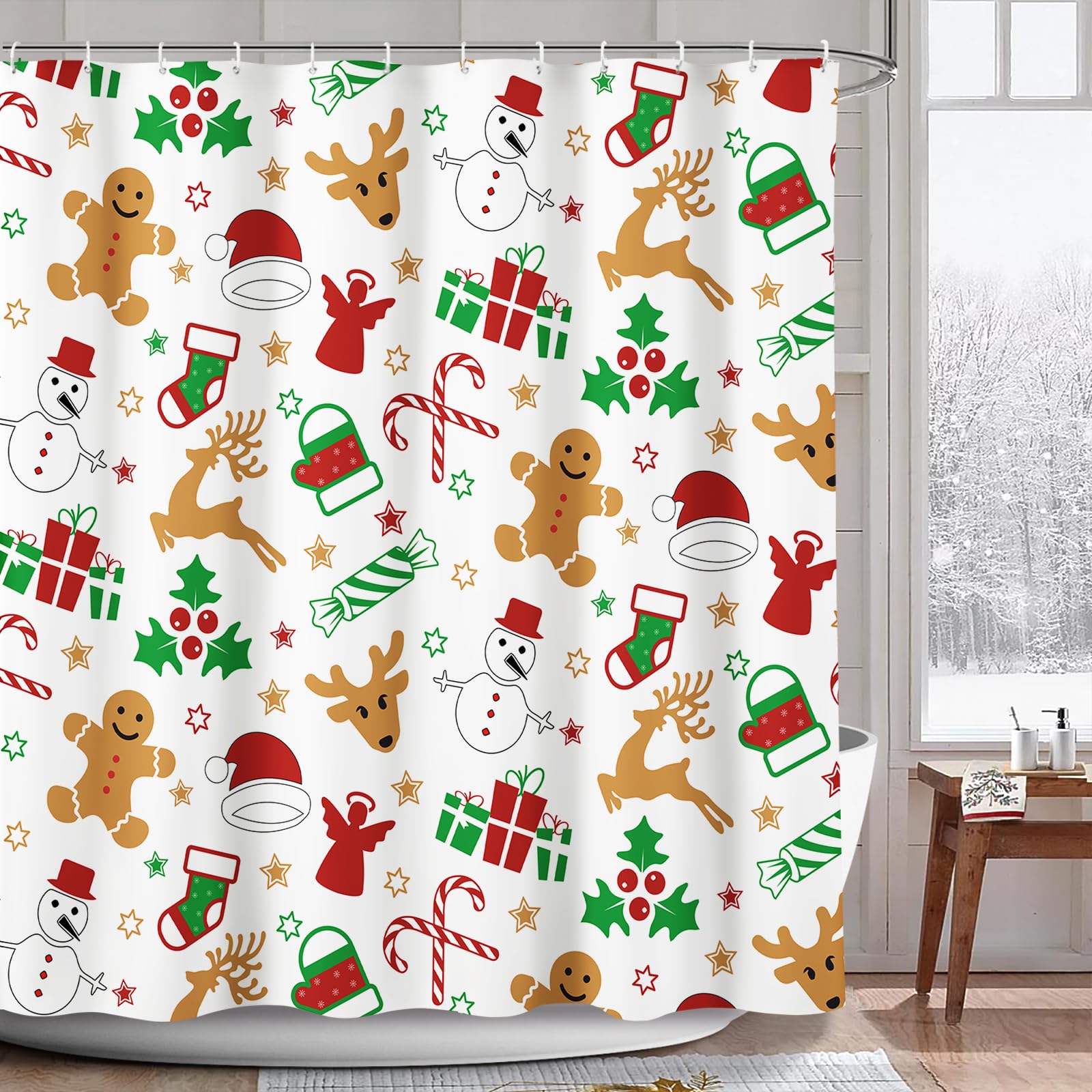 AIBIIN Christmas Gingerbread Man Shower Curtain | Waterproof Polyester