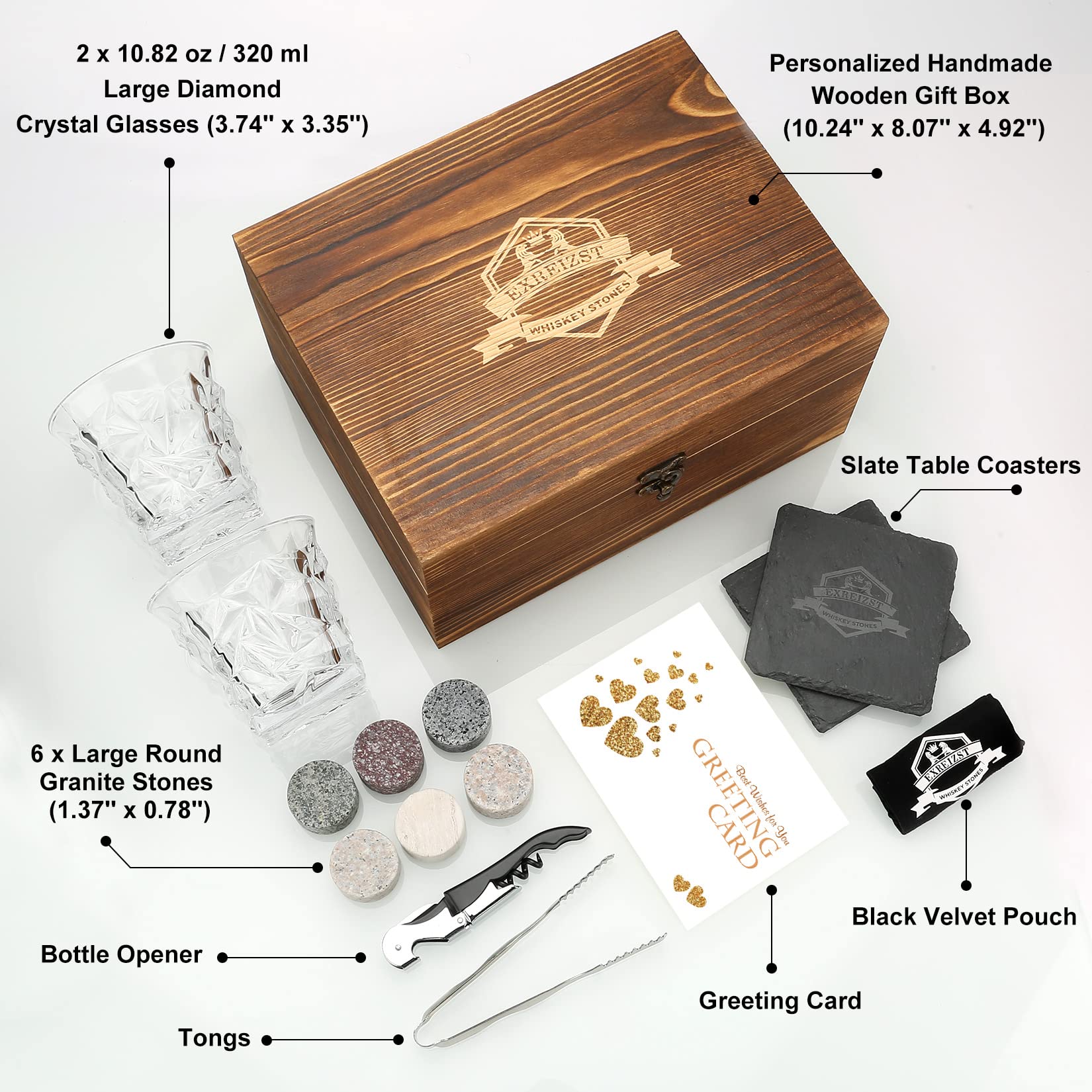 Whiskey Stones and Glasses Gift Set – Granite Chilling Rocks