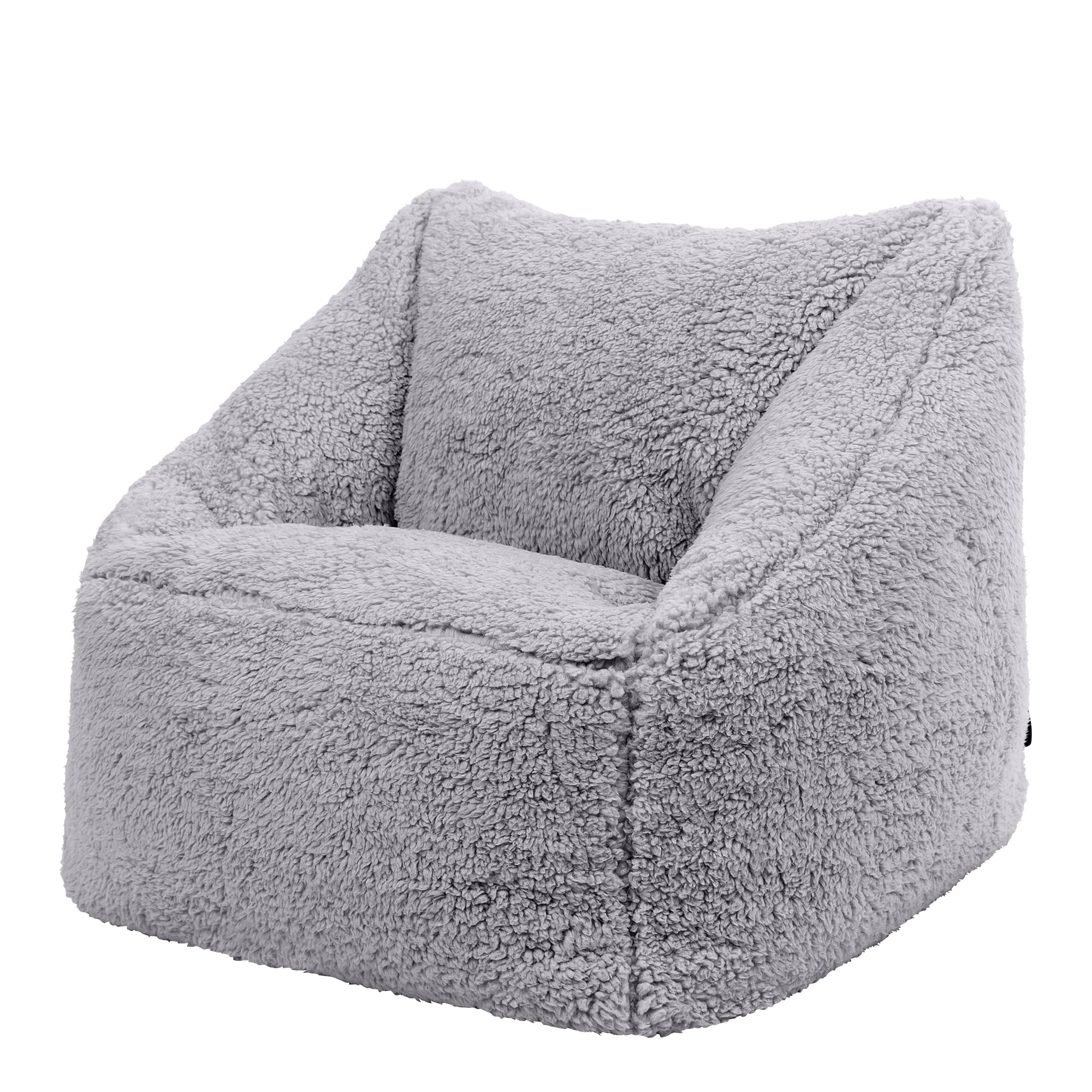 icon Kids Teddy Fleece Bean Bag Chair | Grey Fluffy Armchair with Filling