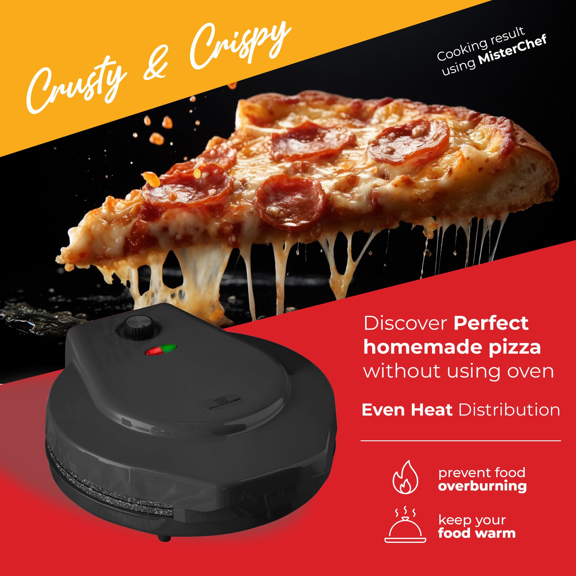 MisterChef 12 Inch Electric Pizza Maker – 1450W Nonstick Ceramic Plates