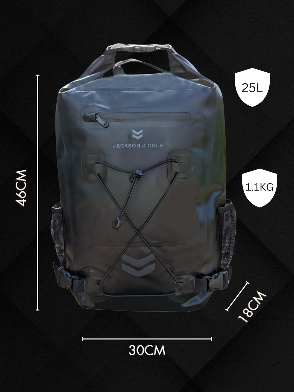 Jackson & Cole 25L Waterproof Dry Bag Backpack – Rolltop 500D PVC