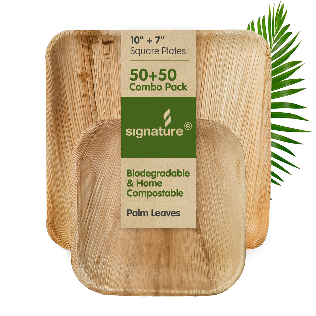 Jolof Store Palm Leaf Plates – 100 Pack Square Compostable Dinnerware Combo