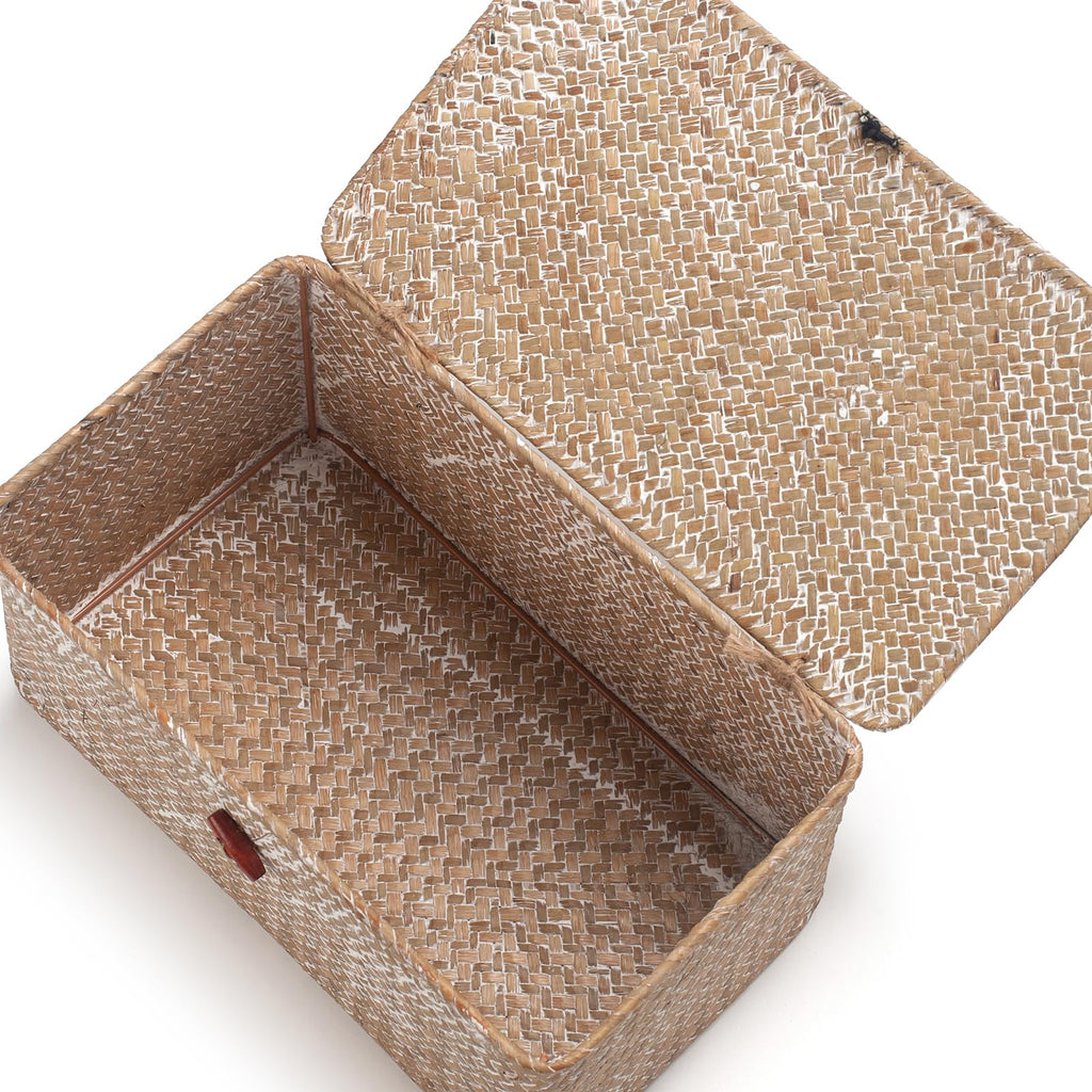 Seagrass Storage Baskets with Lid | 3-Piece Woven Rattan Set