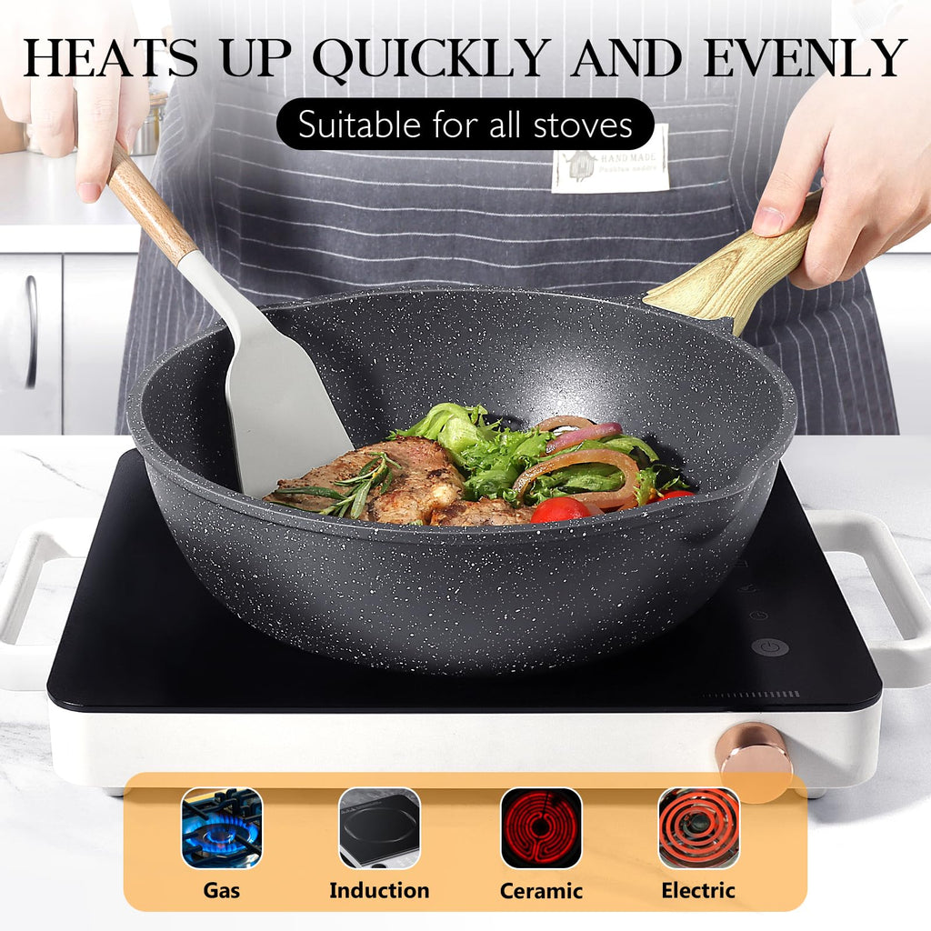 GiPP Nonstick Deep Frying Pan – 2.6L Grey Granite Saute Pan with Lid
