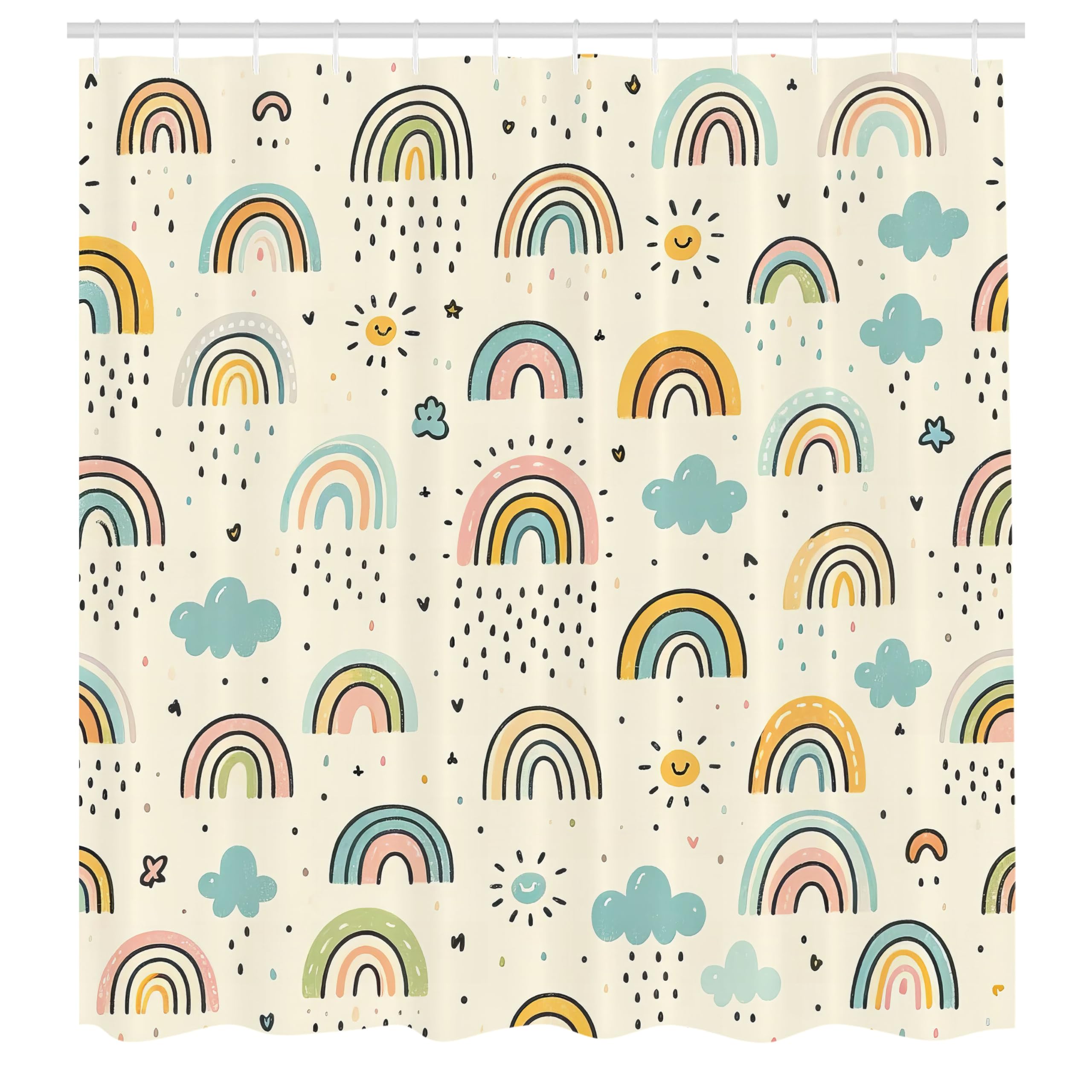 Abakuhaus Rainbow Shower Curtain | Pastel Scandinavian Waterproof Fabric