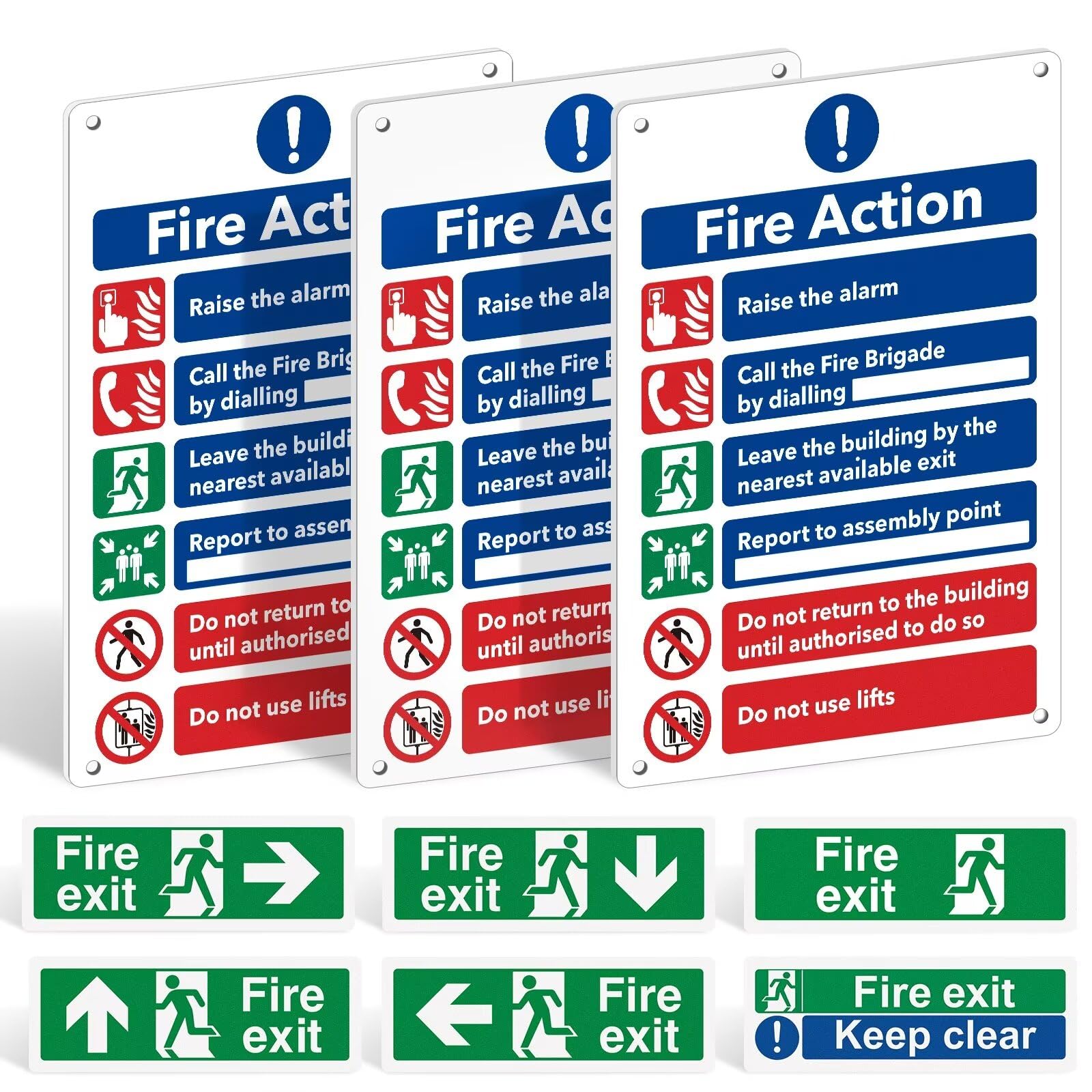 Fire Safety Signs Pack of 9 | Rigid Plastic & Vinyl