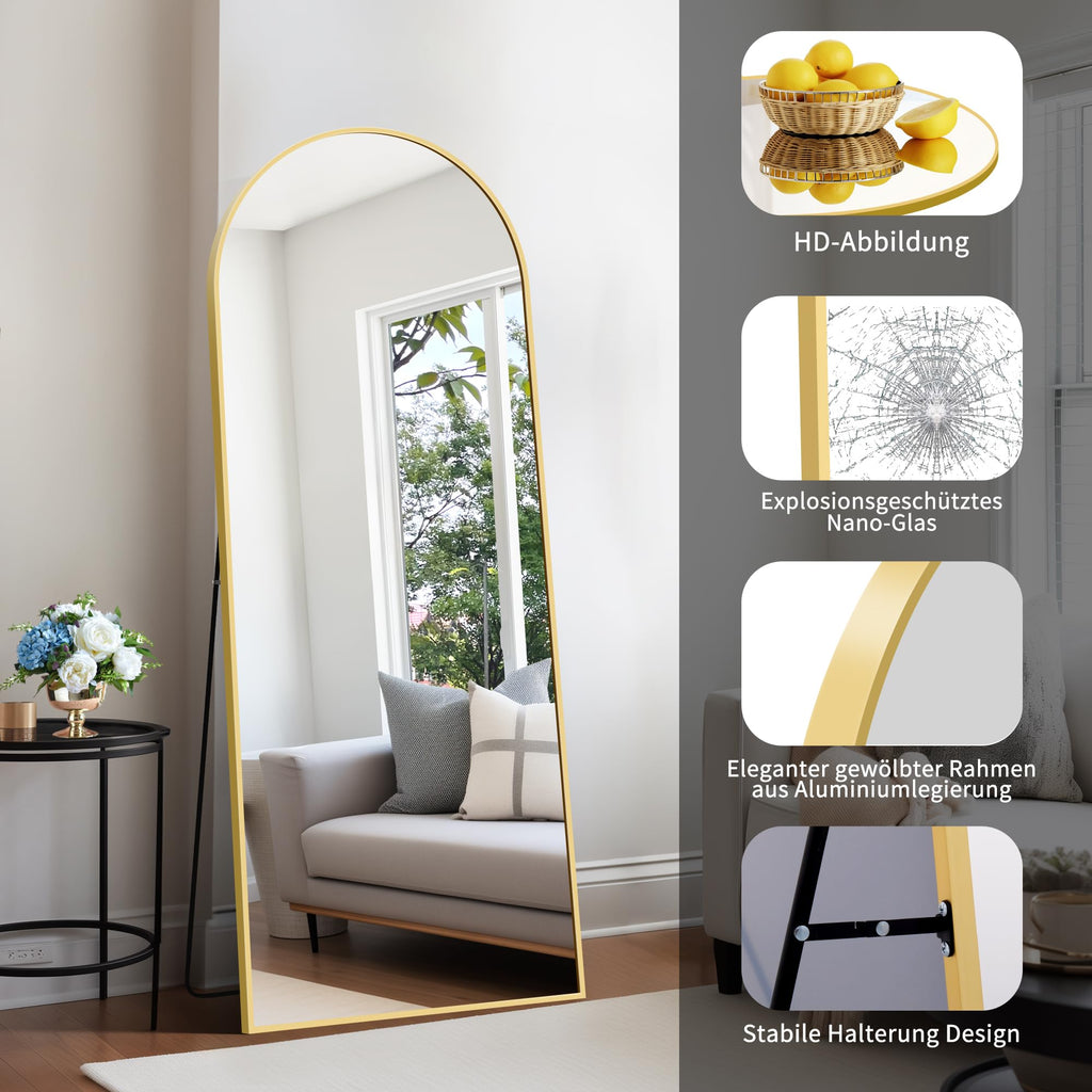 KOCUUY Arched Full Length Mirror | 161x52cm Aluminum Alloy Floor Mirror