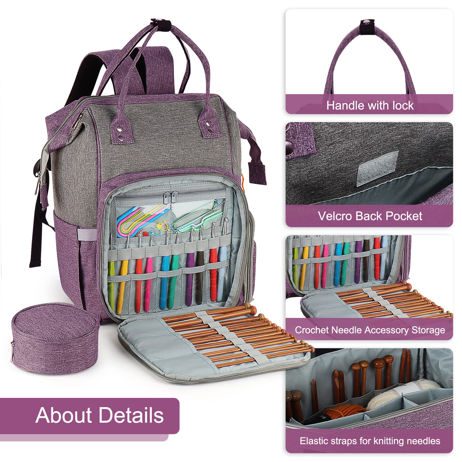 Aeelike Extra Large Knitting Bag Backpack | Yarn Storage & Crochet Organizer