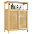 Vovala Bamboo Bathroom Floor Cabinet – Rattan Storage Organizer with Shelf