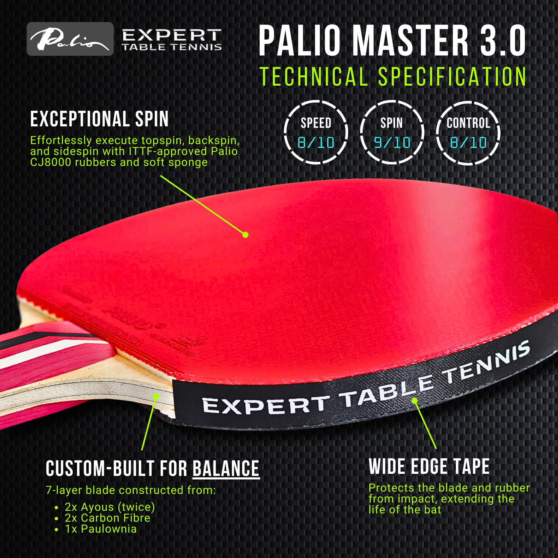 Palio Master 3.0 Table Tennis Bat | ITTF-Approved Ping Pong Racket