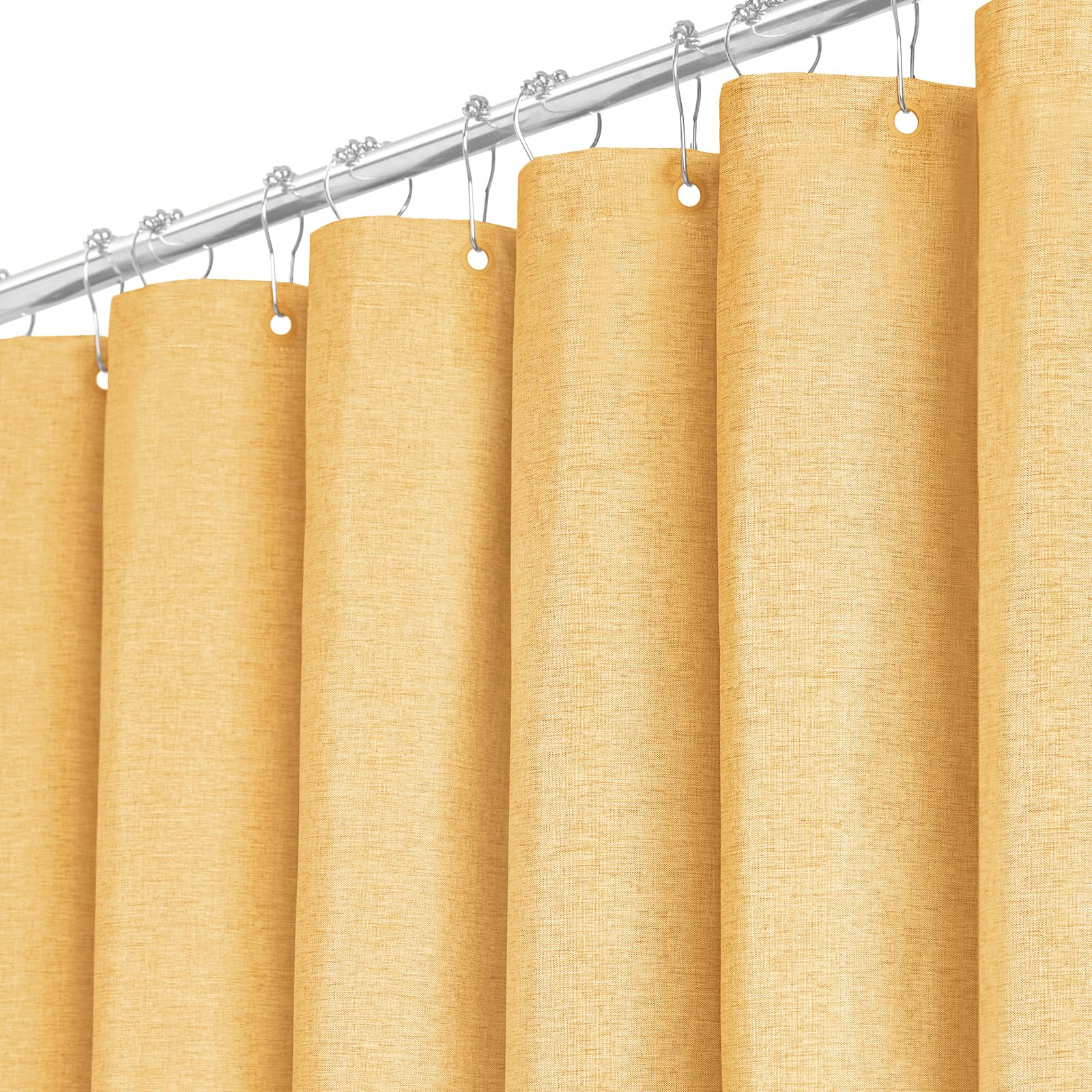 BTTN Gold Linen Shower Curtain – Waterproof Weighted Heavy Duty Fabric