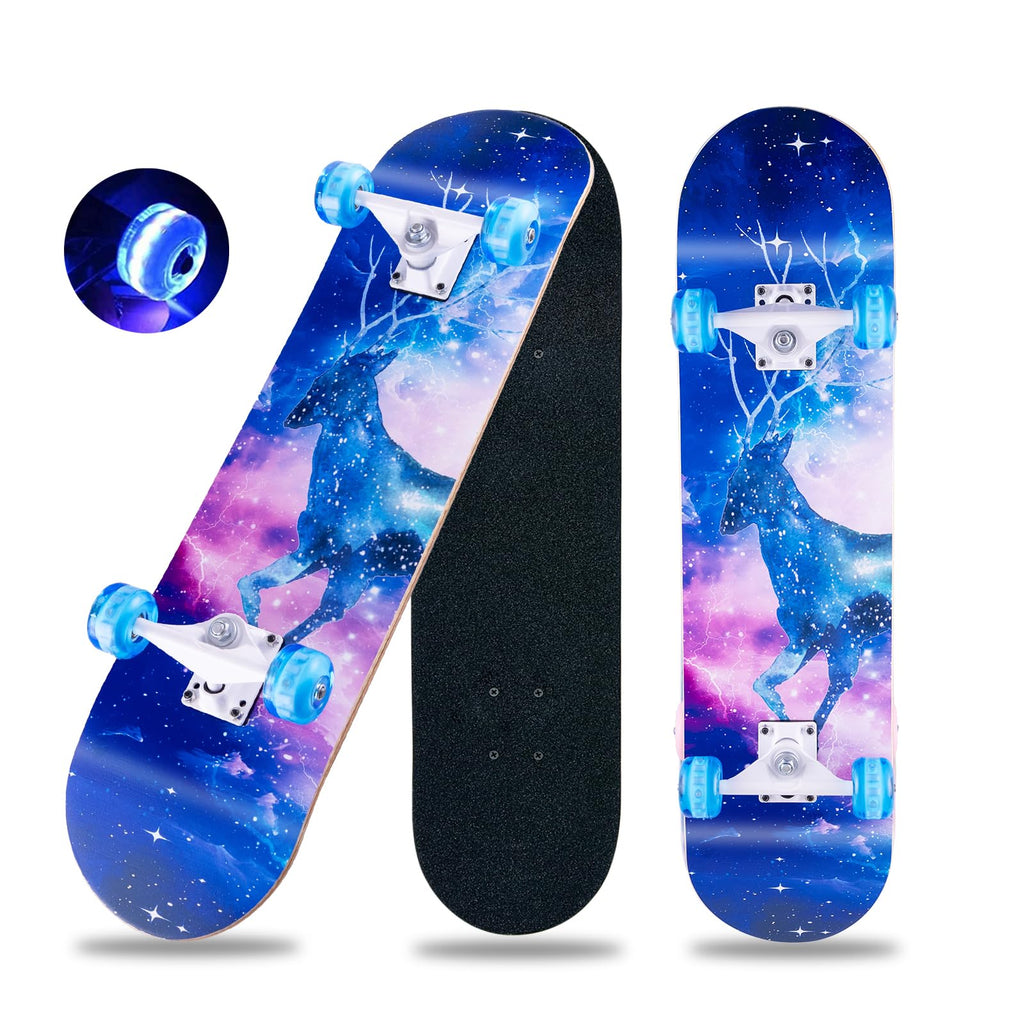 CLYCTIP Complete Skateboard | 31x8 Inch 8-Layer Maple Double Kick Blue