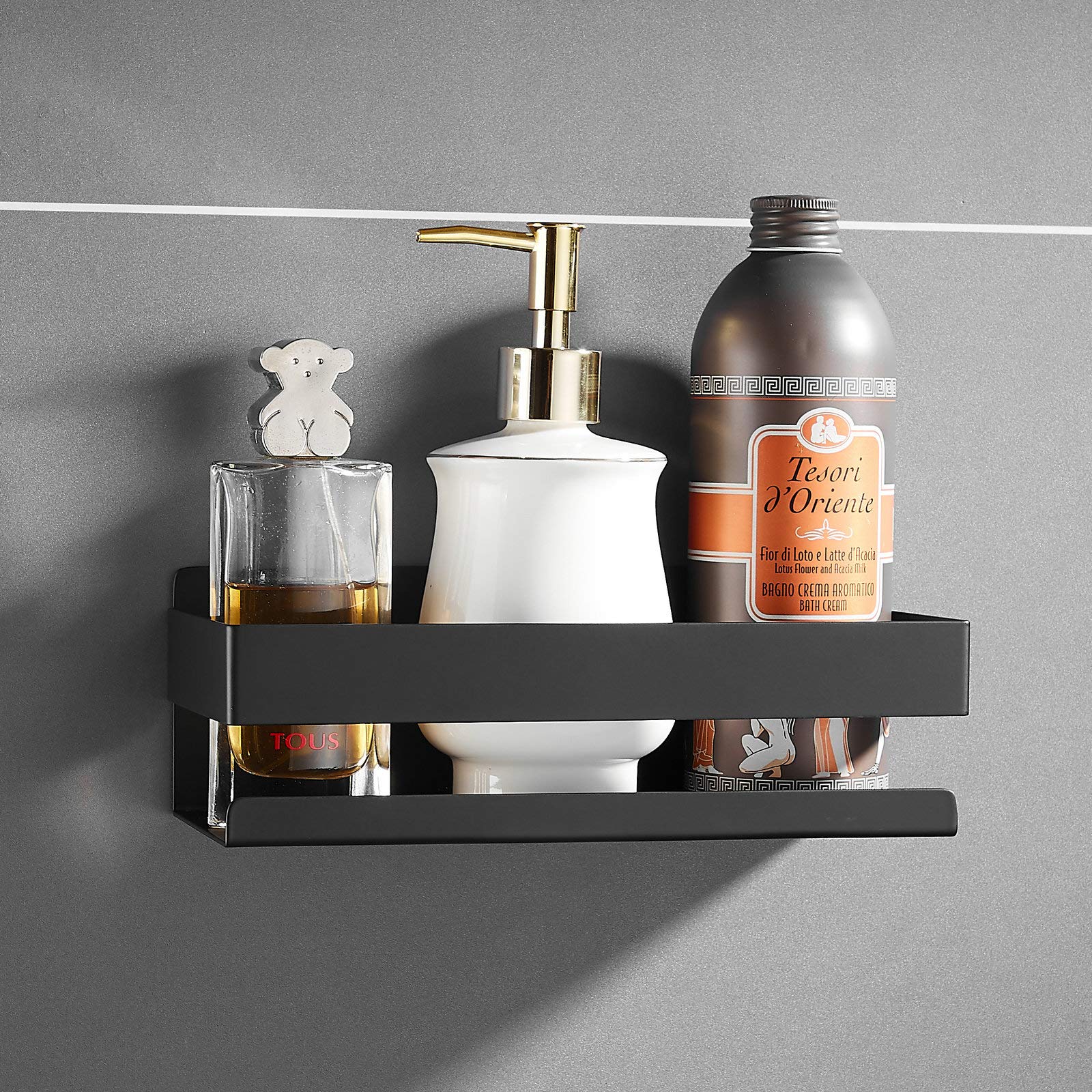 Kelelife Matte Black Shower Caddy – No-Drill Stainless Steel Shelf