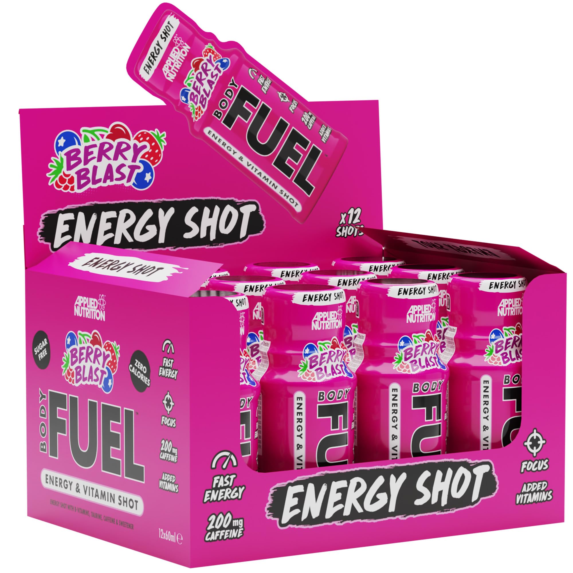 Applied Nutrition BodyFuel Energy Shot – Sugar Free Berry Blast (12 Pack)