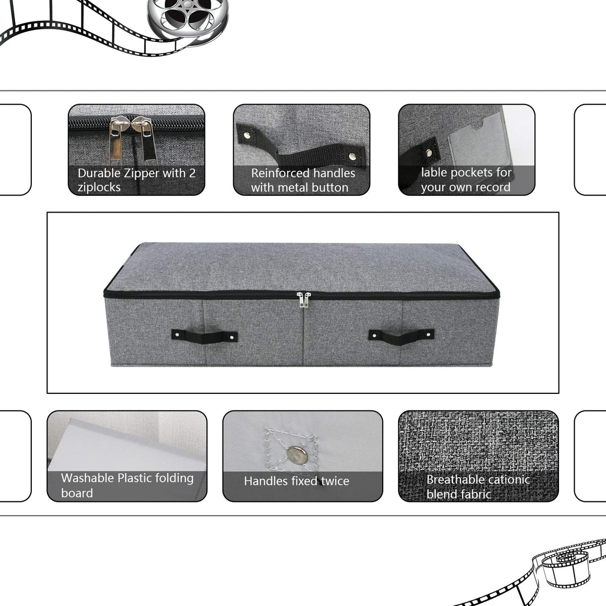Omygarden Foldable Under Bed Storage Box with Plastic Support Liner, 6 Handles, Zipper Lid - image 4