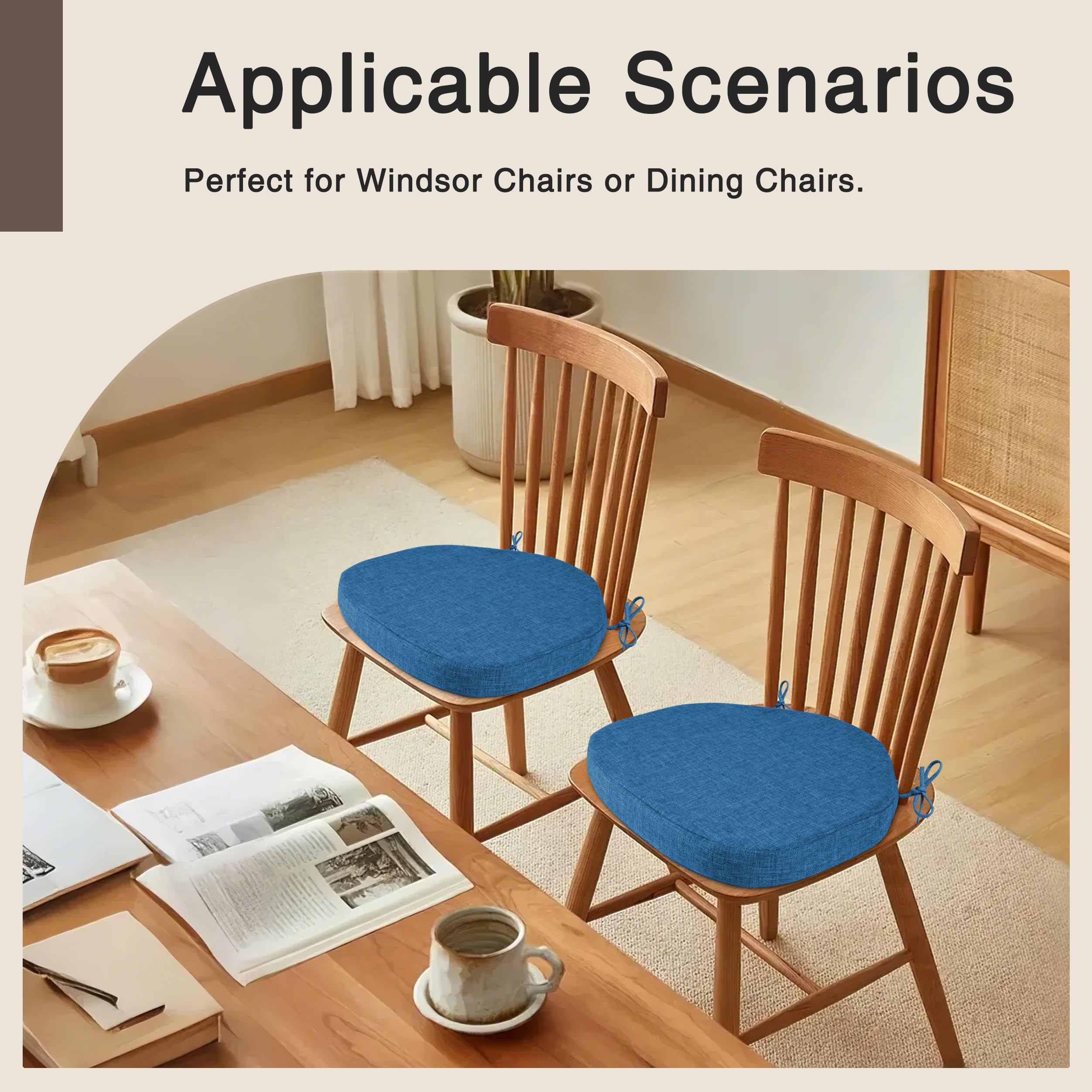 OVOV Windsor Chair Cushions Set of 4 – Non-Slip Linen Dining Seat Pads