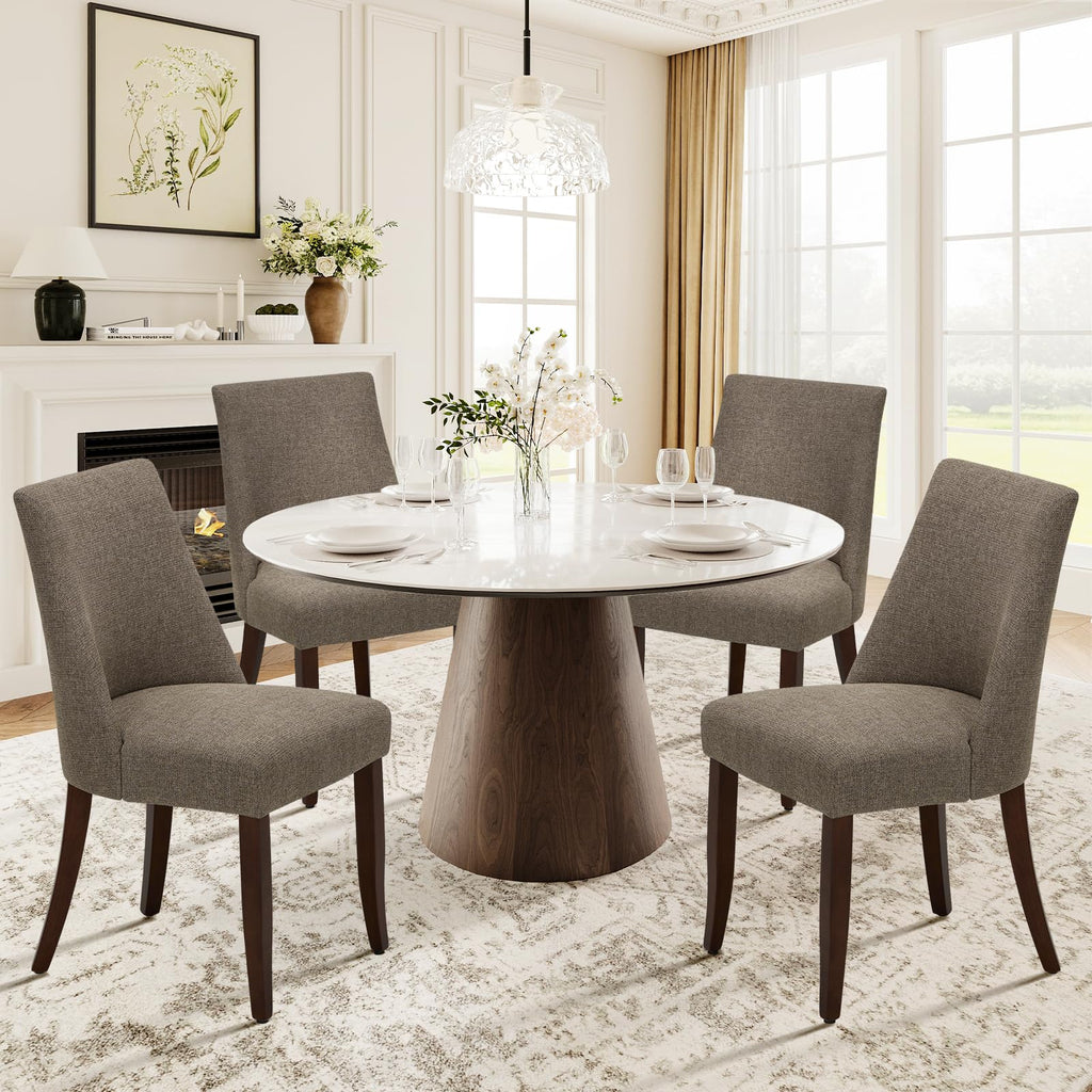 COLAMY Upholstered Dining Chairs Set of 4, Linen Fabric Parsons Dining Room Chairs with Curved Backrest, Solid Rubber Wood Legs - image 1