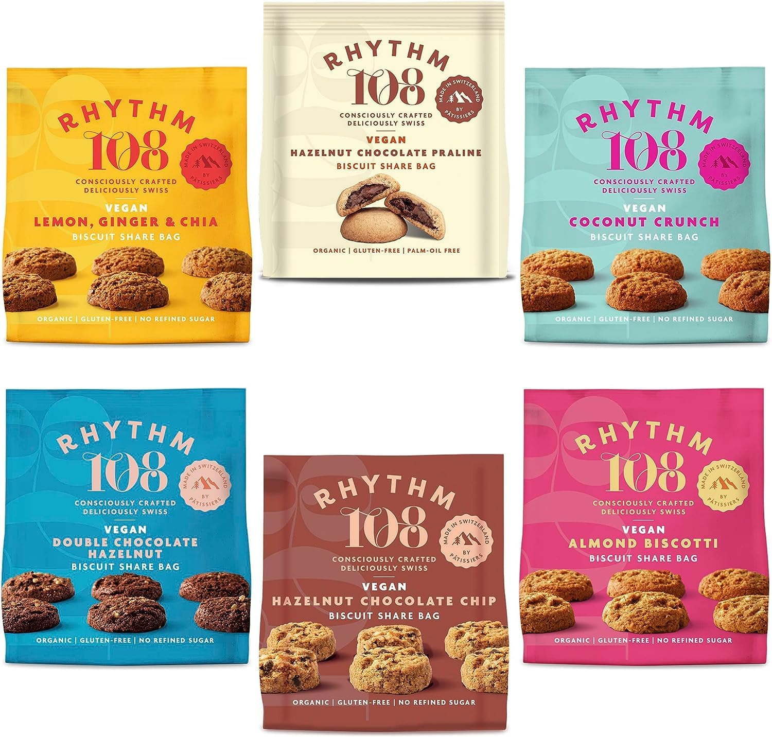 Rhythm 108 Organic Vegan Gluten-Free Tea Biscuits Mixed Case | 6 x 135g