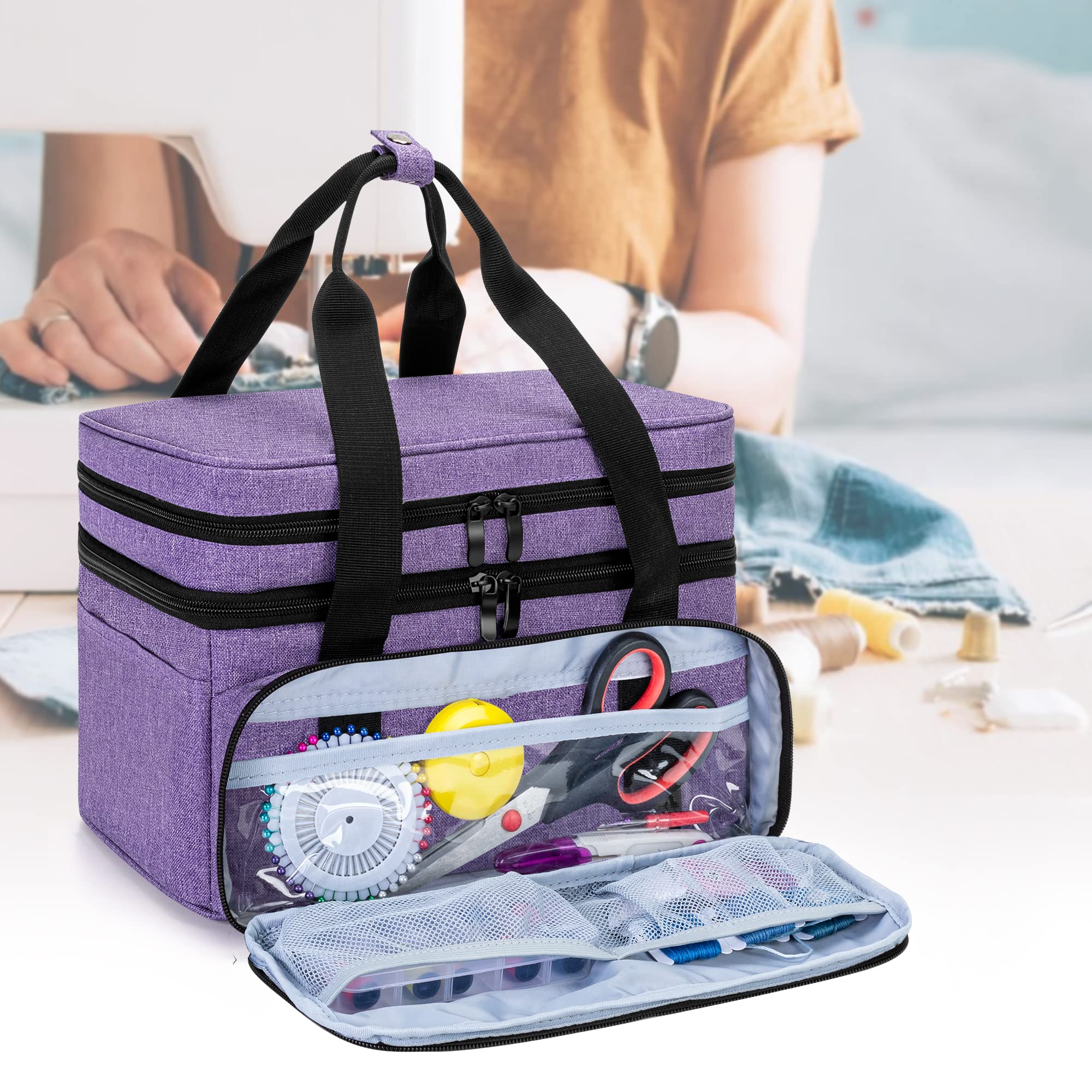 BAFASO Double Layer Sewing Accessories Organiser – Large Nylon Bag, Purple