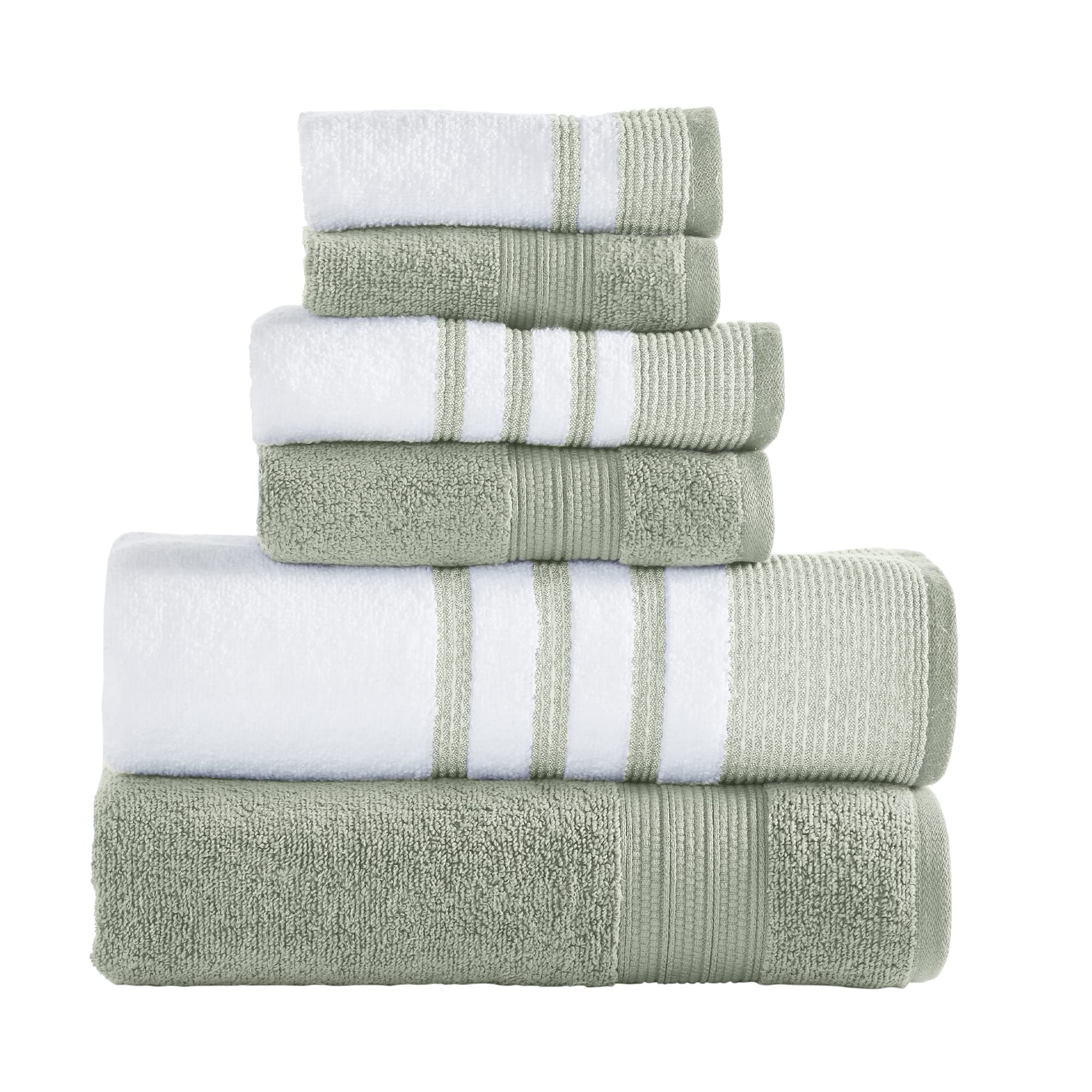 Modern Threads 6-Piece Cotton Towel Set | Quick Dry Sage & White
