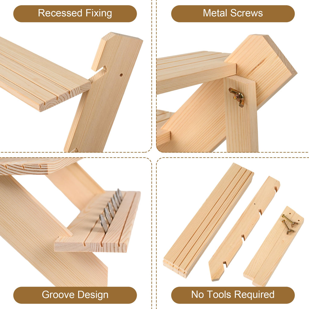LEXFUNN Wooden Jewellery Display Rack Stand Earring Stall Stand Organizer Shelf 3/4 Tier 4 Tier