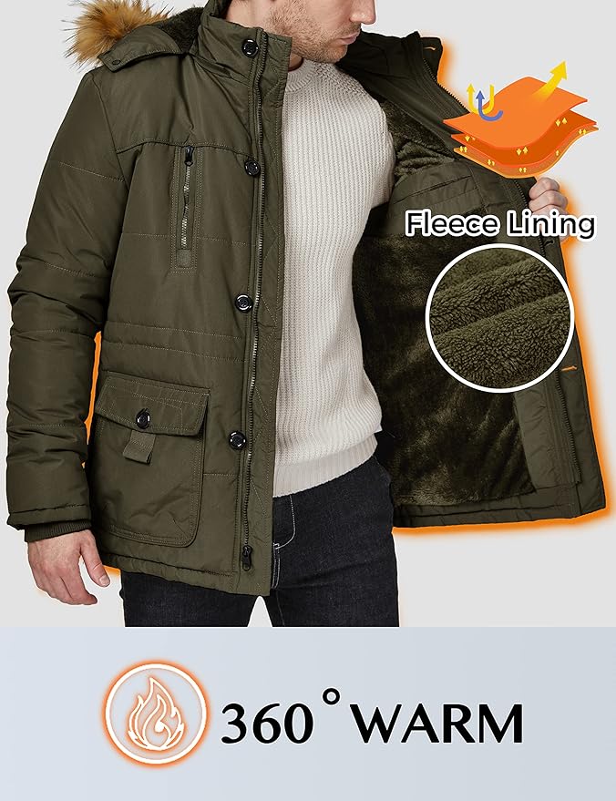 WenVen Men's Fleece Lined Winter Parka | Waterproof Windbreaker Jacket